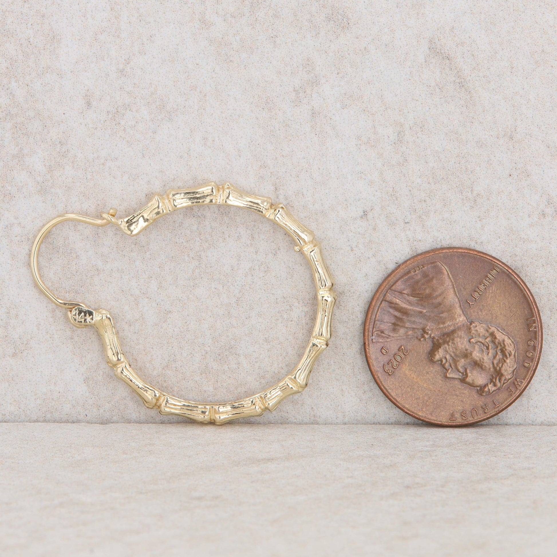 14k Yellow Gold Bamboo Hoop Style Earrings