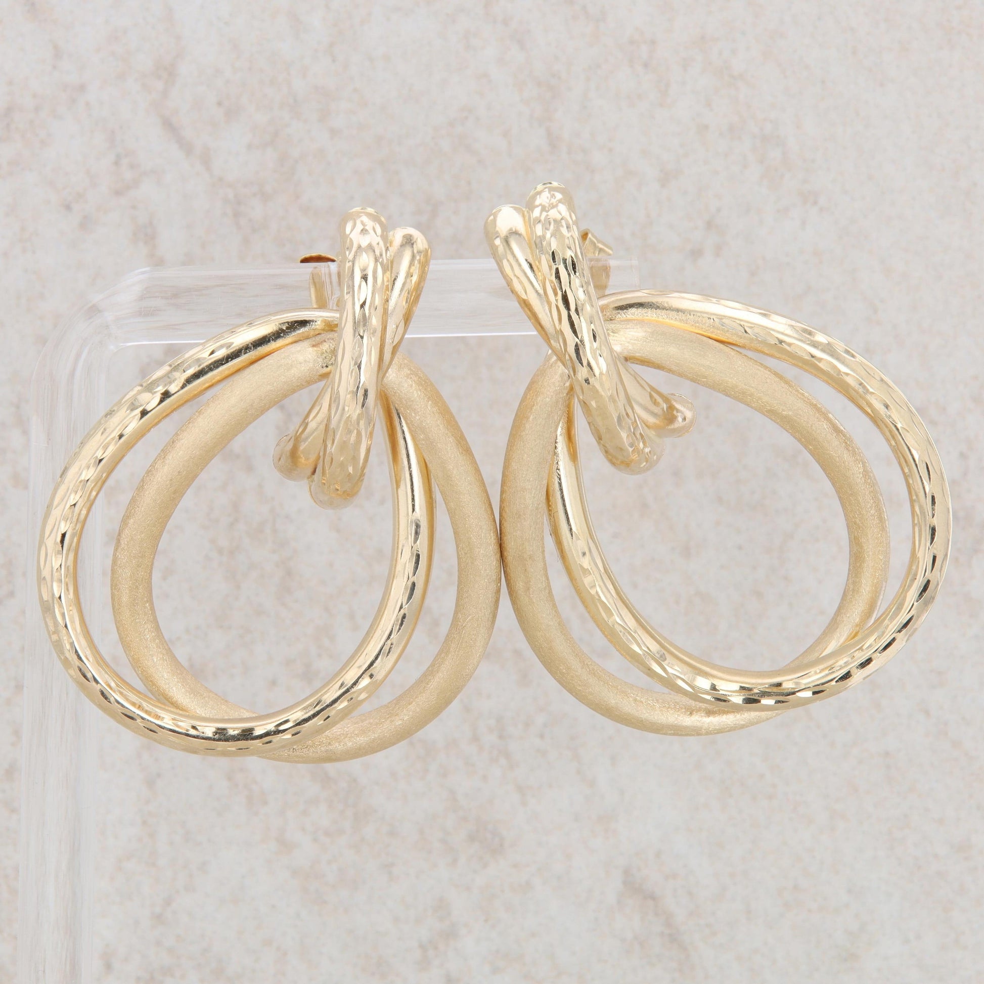 14k Yellow Gold Textured Double Drop Earrings