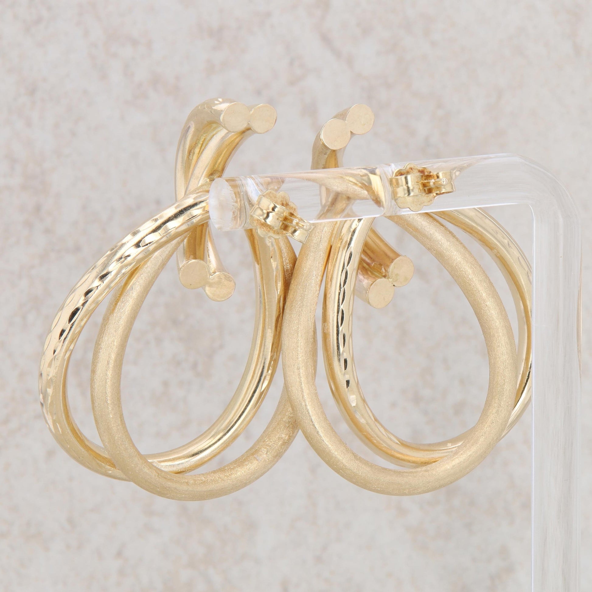 14k Yellow Gold Textured Double Drop Earrings