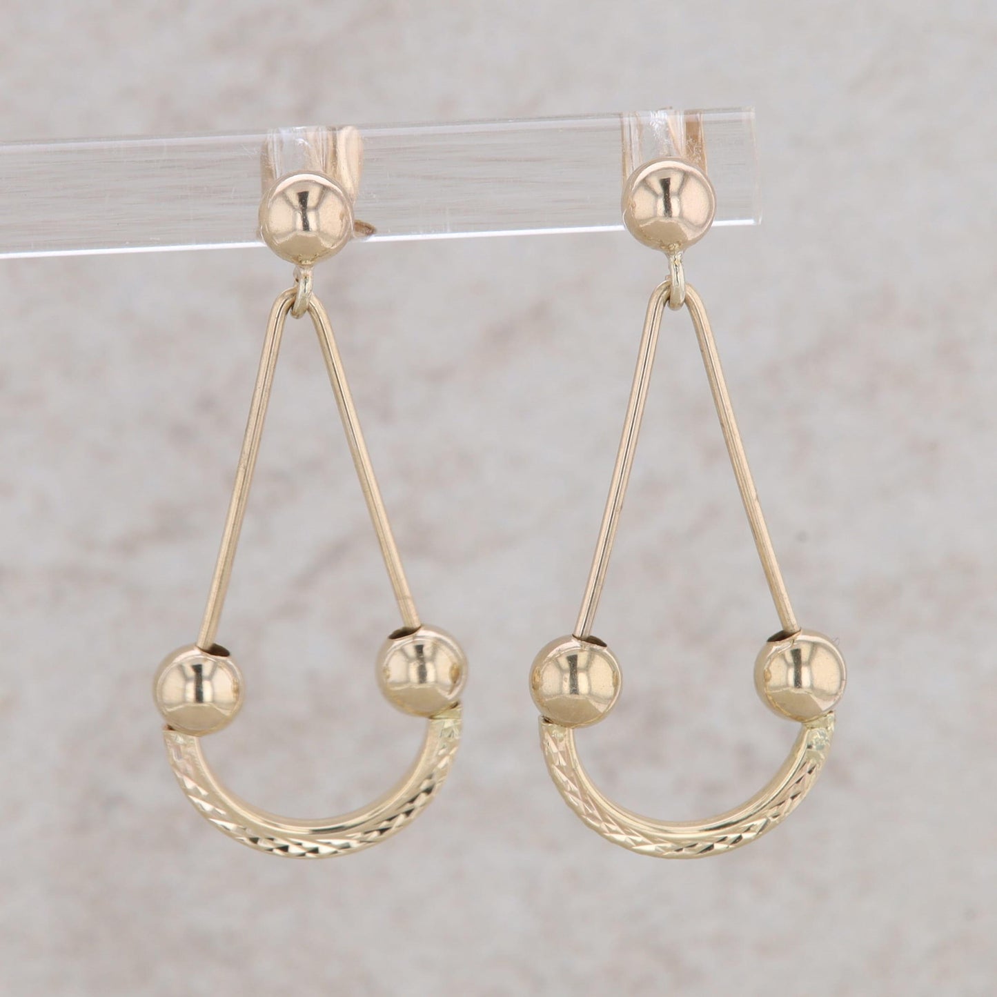 14k Yellow Gold Dangle Ball and Textured Earrings 1.81g