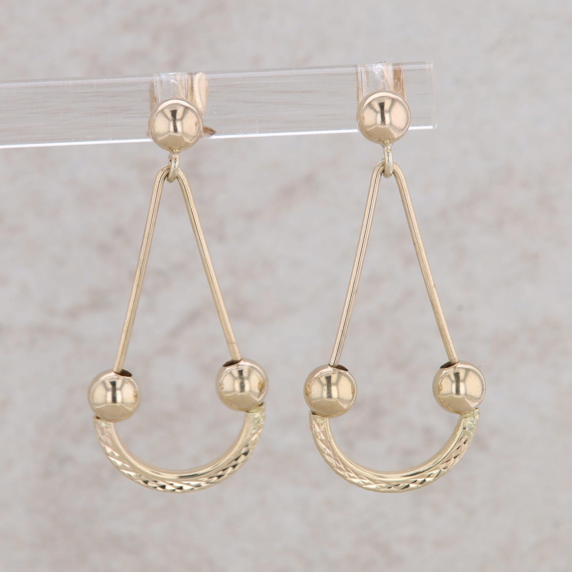 14k Yellow Gold Dangle Ball and Textured Earrings 1.81g