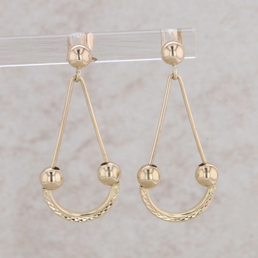 14k Yellow Gold Dangle Ball and Textured Earrings 1.81g