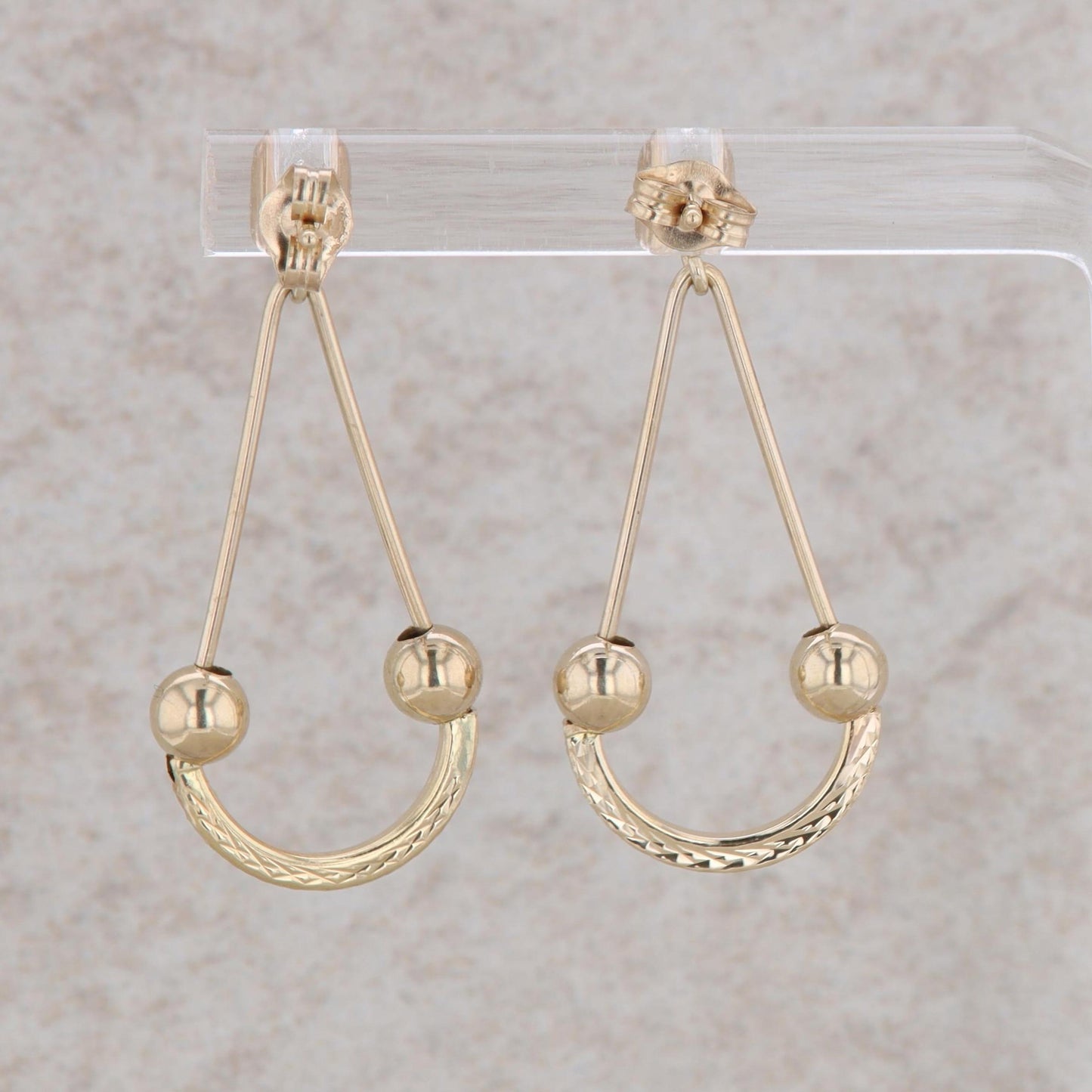 14k Yellow Gold Dangle Ball and Textured Earrings 1.81g