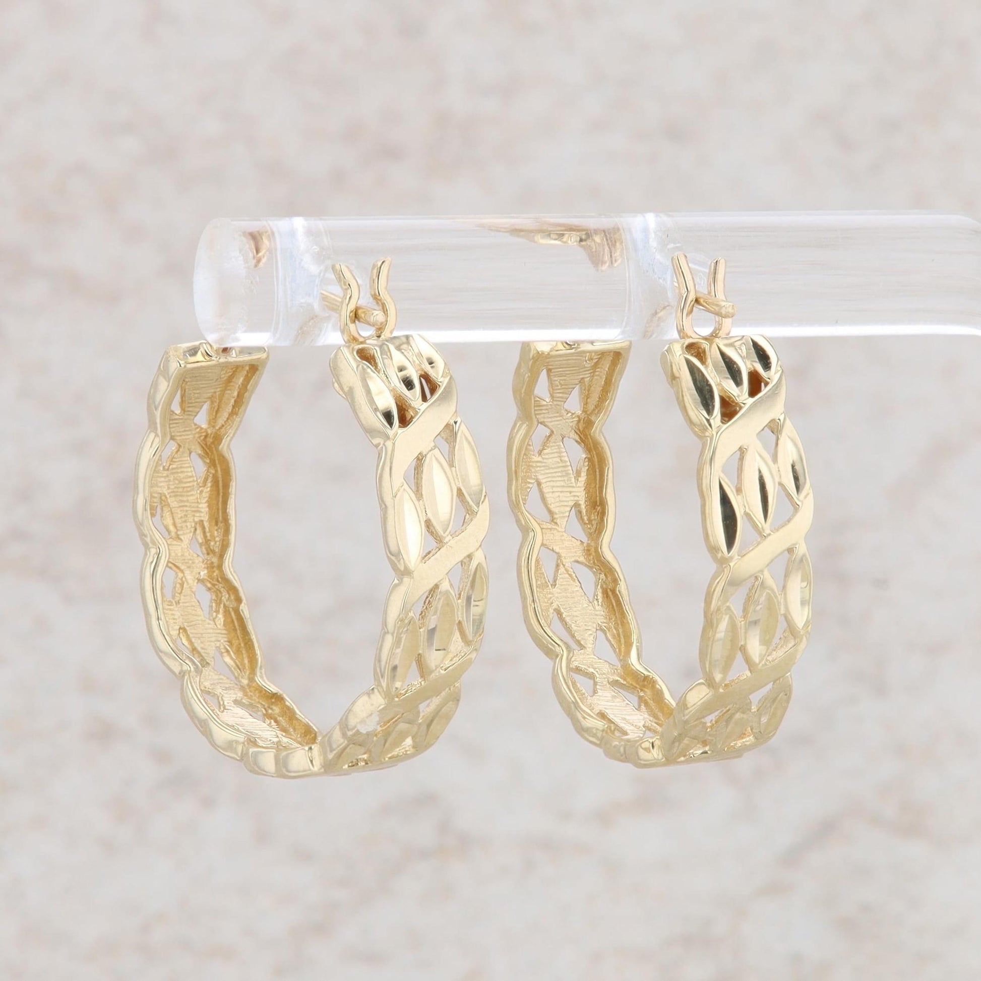 14k Yellow Gold Fashion Link Style Hoop Earrings 2.75g