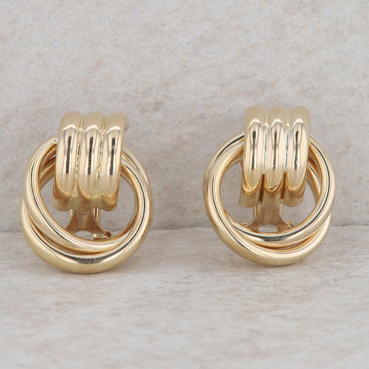 14k Yellow Gold Love Knot Triple Omega Back Earrings