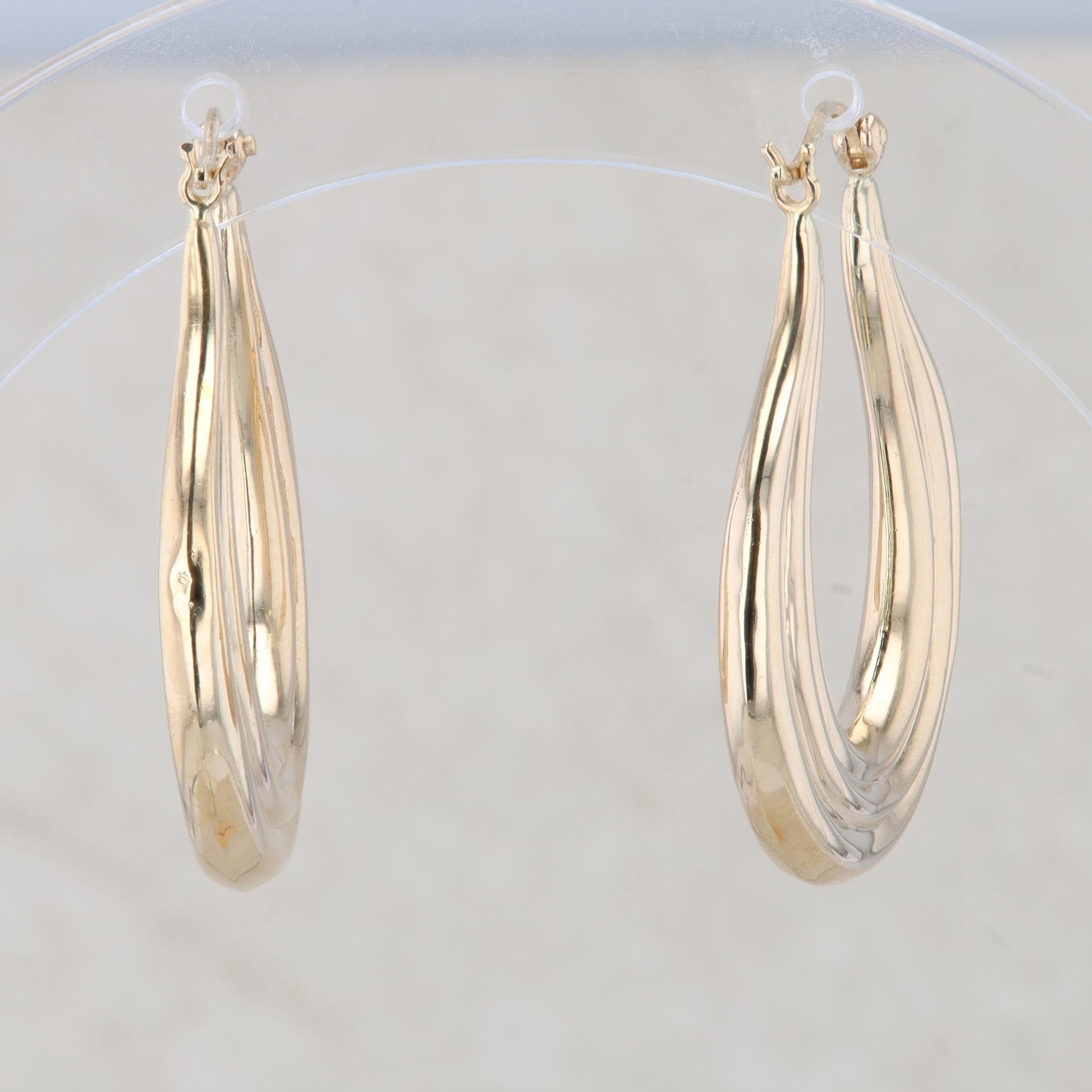 14k Yellow Gold Ribbed Drop Hoop Earrings 4.61g