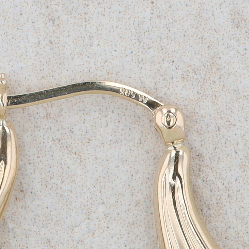 14k Yellow Gold Ribbed Drop Hoop Earrings 4.61g