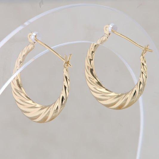 14k Yellow Gold Ribbed Tapered Hoop Earrings 1.3g