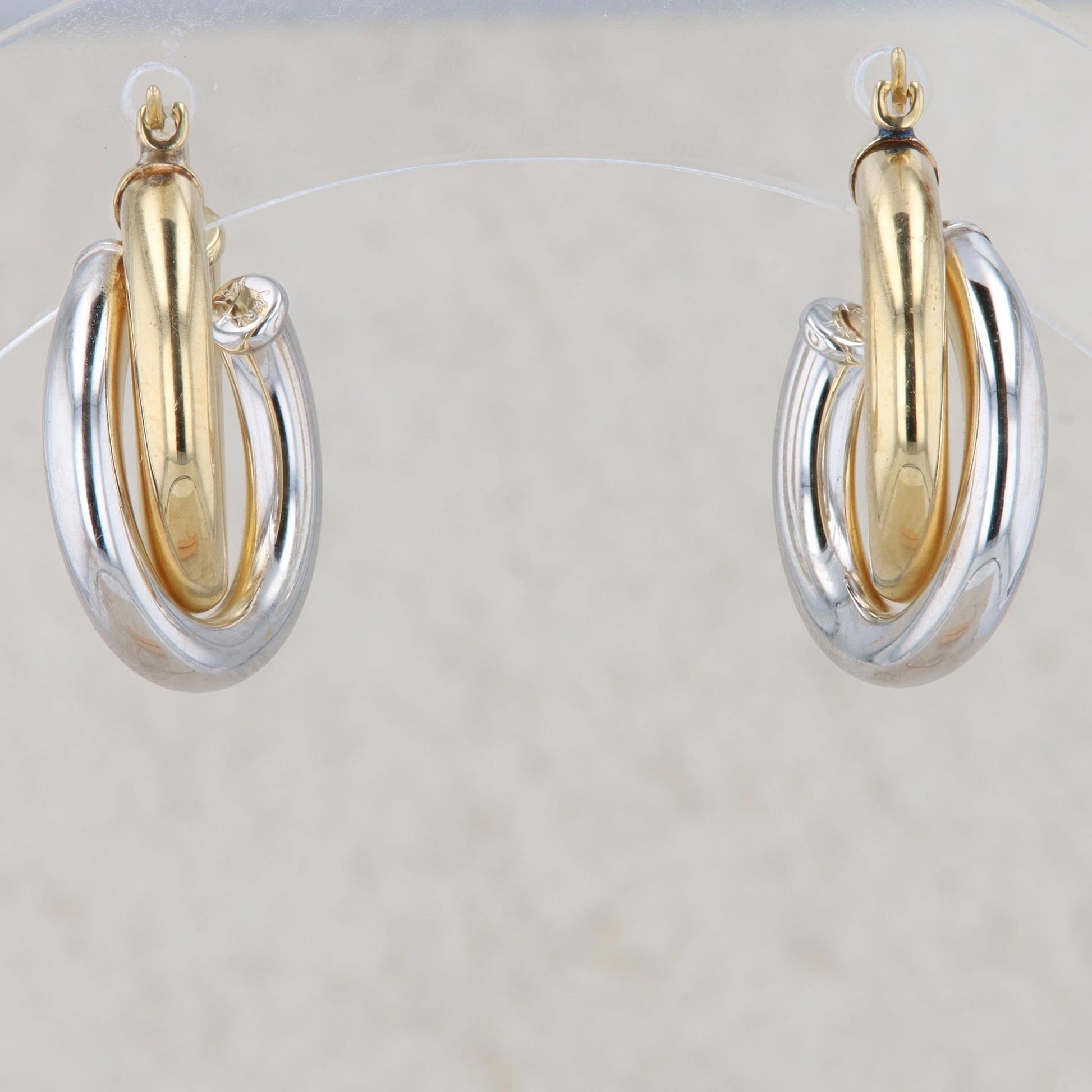 14k Yellow and White Gold Tube Twisted Hoop Earrings 2.0g