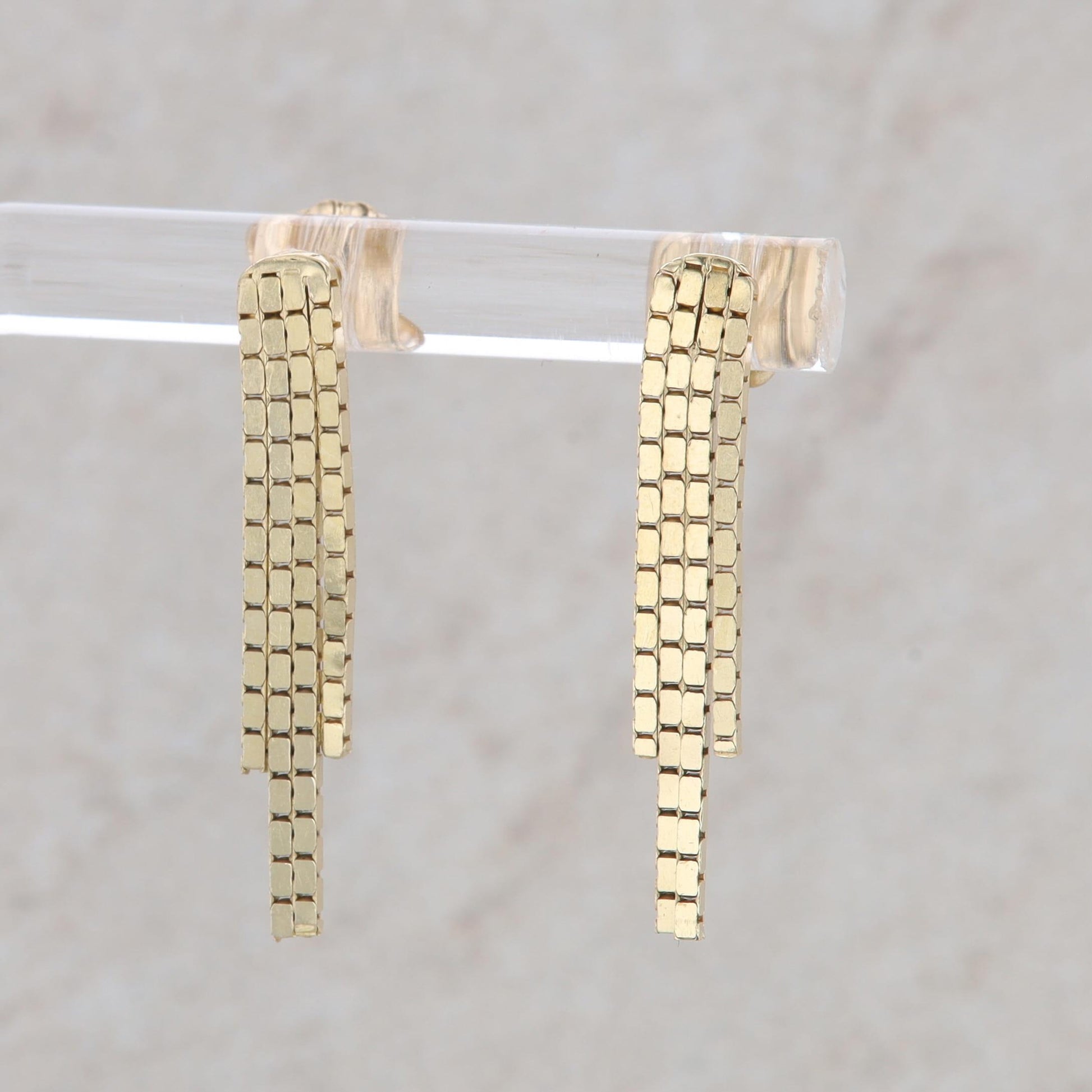 14k Yellow Gold Four Strand Dangle Box Style Chain Earrings 1.85g