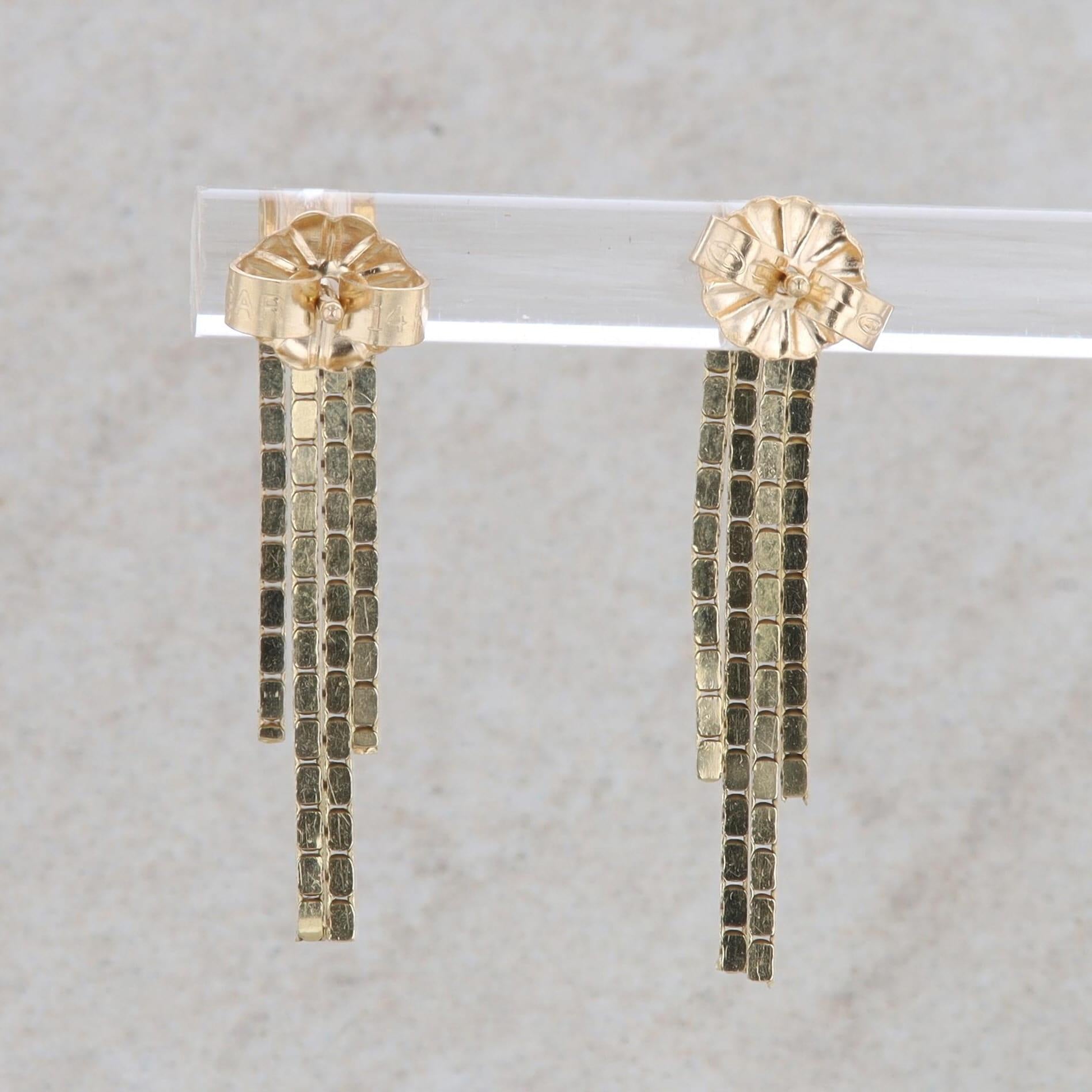 14k Yellow Gold Four Strand Dangle Box Style Chain Earrings 1.85g
