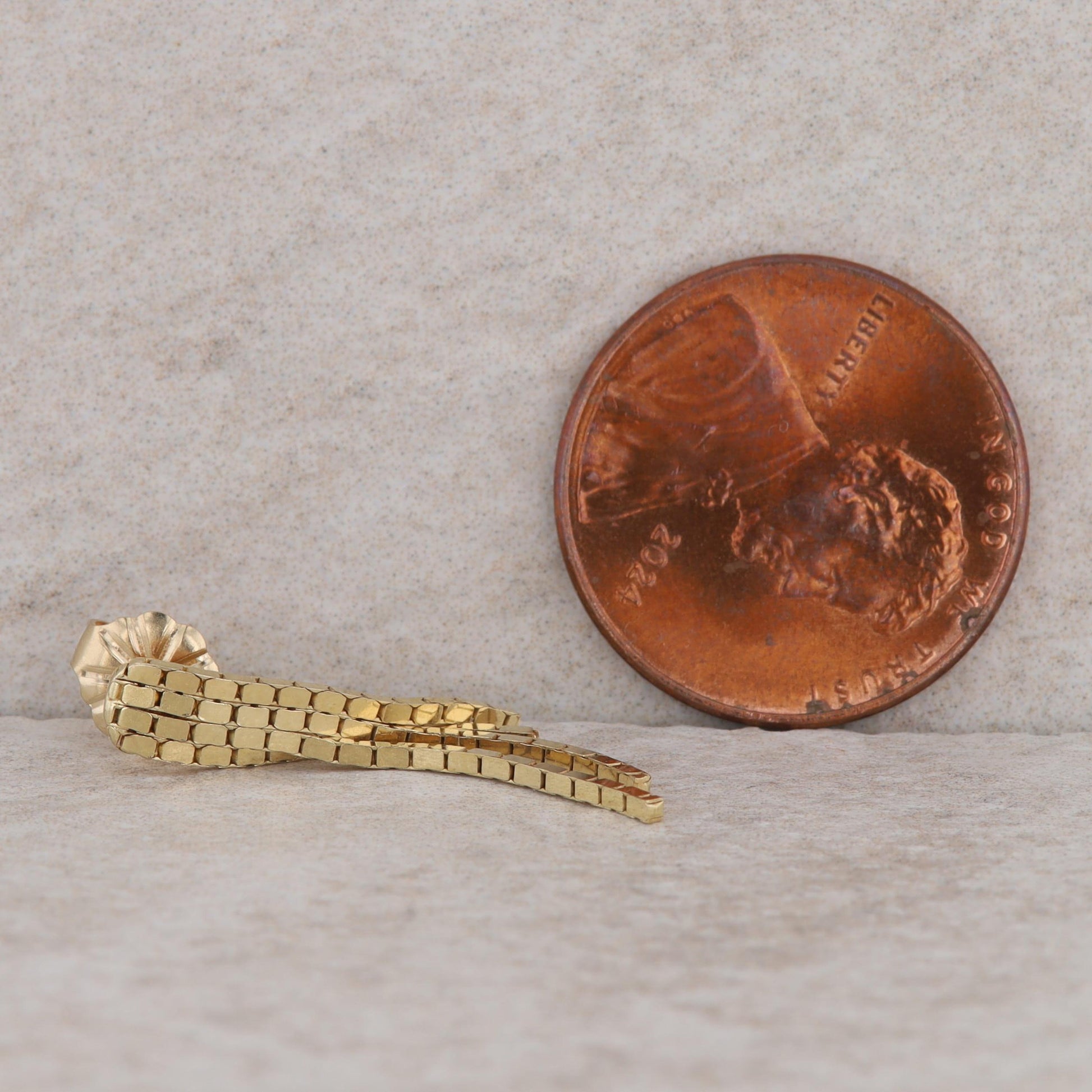 14k Yellow Gold Four Strand Dangle Box Style Chain Earrings 1.85g