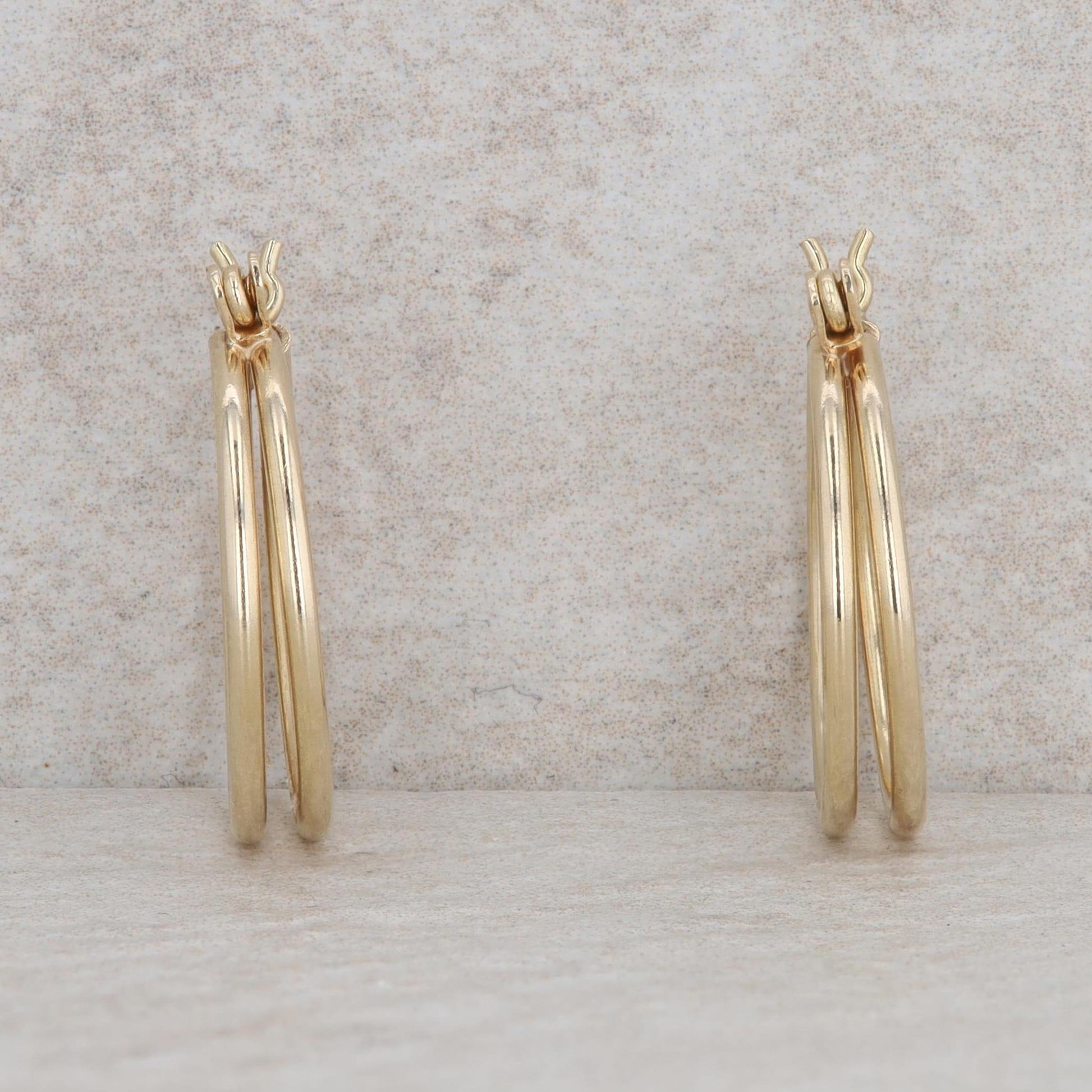 14k Yellow Gold Double Row Split Hoop Earrings, 1.5g