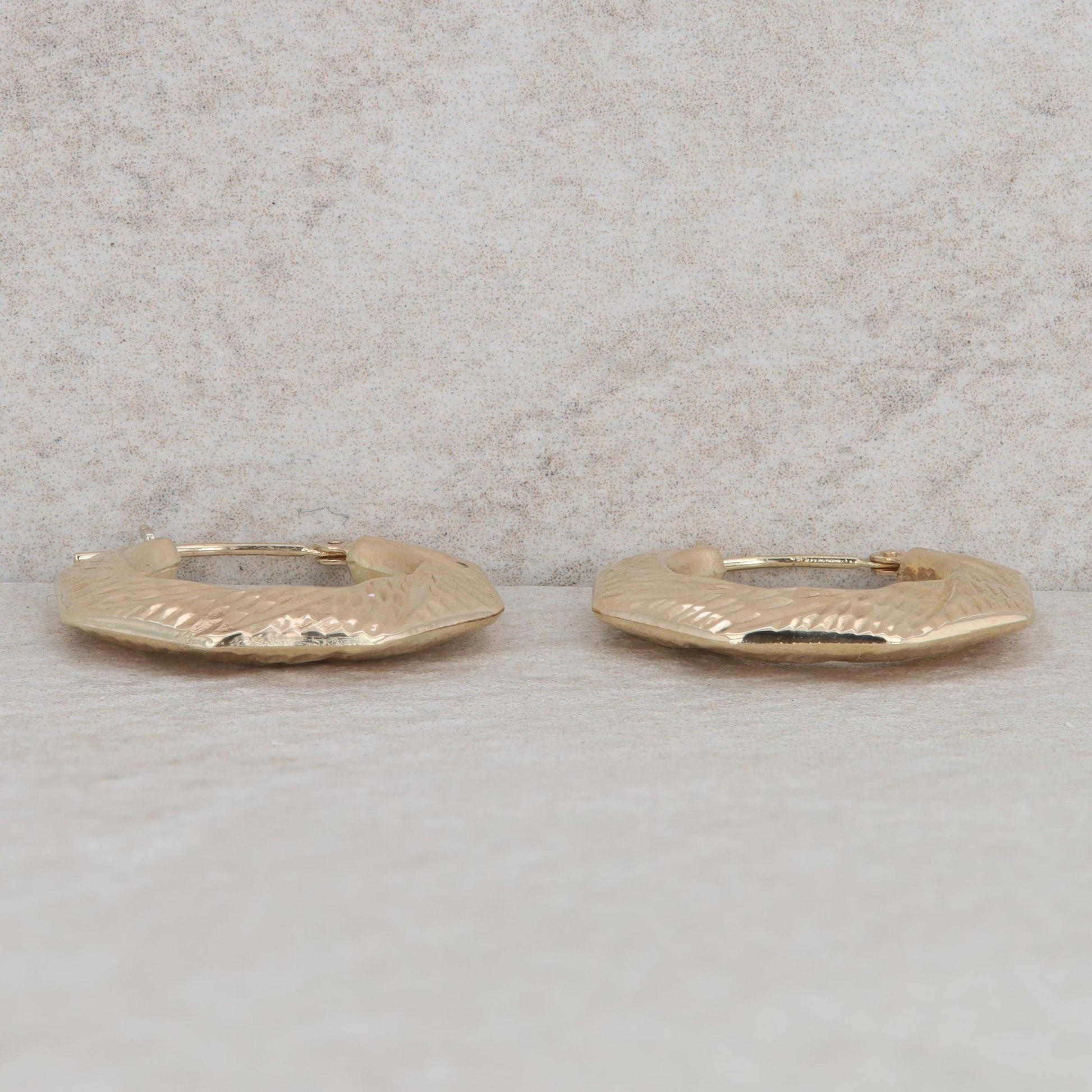 14k Yellow Gold Octagon Textured Hoop Earrings, 2.0g