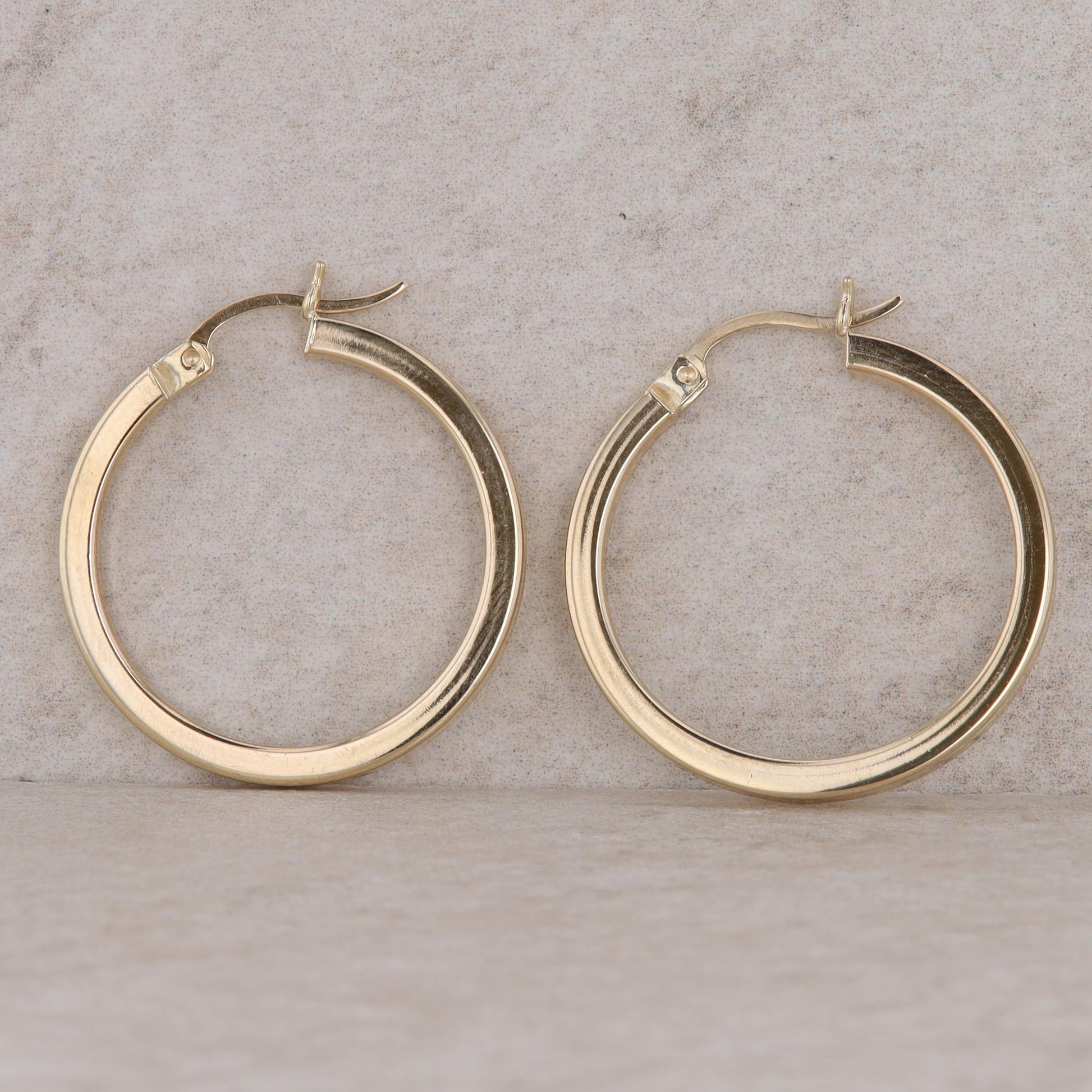 14k Yellow Gold Flat Hoop Earrings, 3.0g