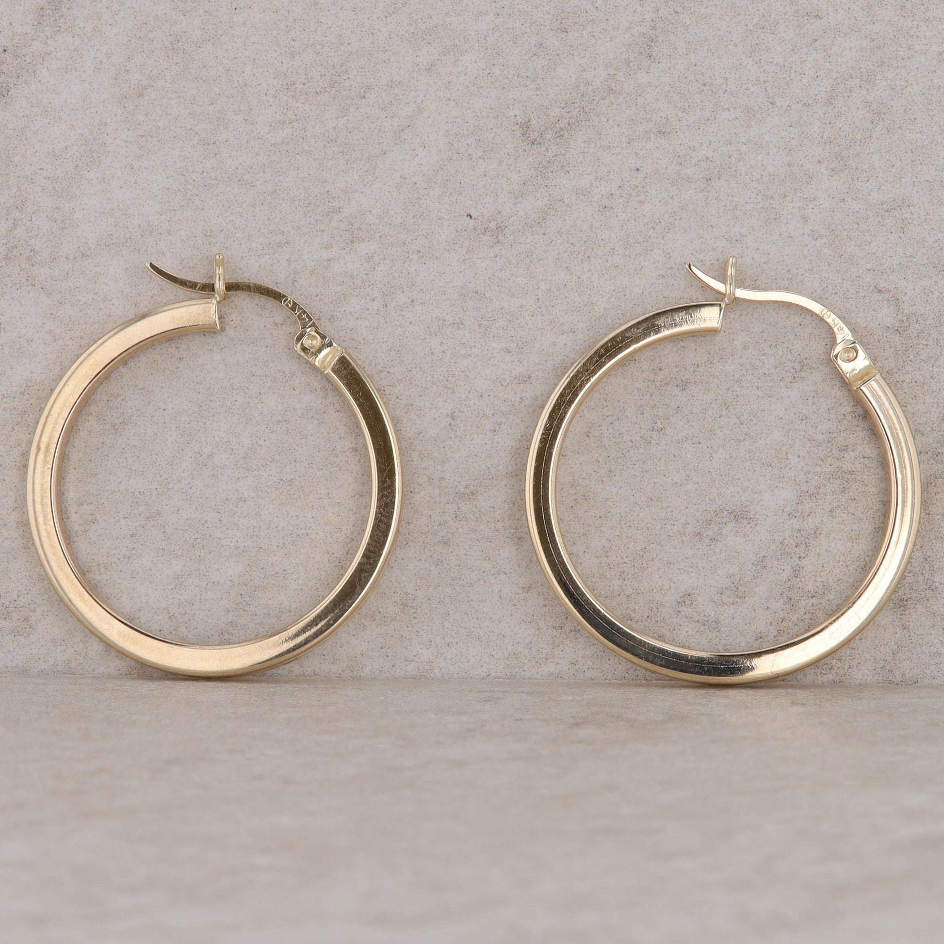 14k Yellow Gold Flat Hoop Earrings, 3.0g