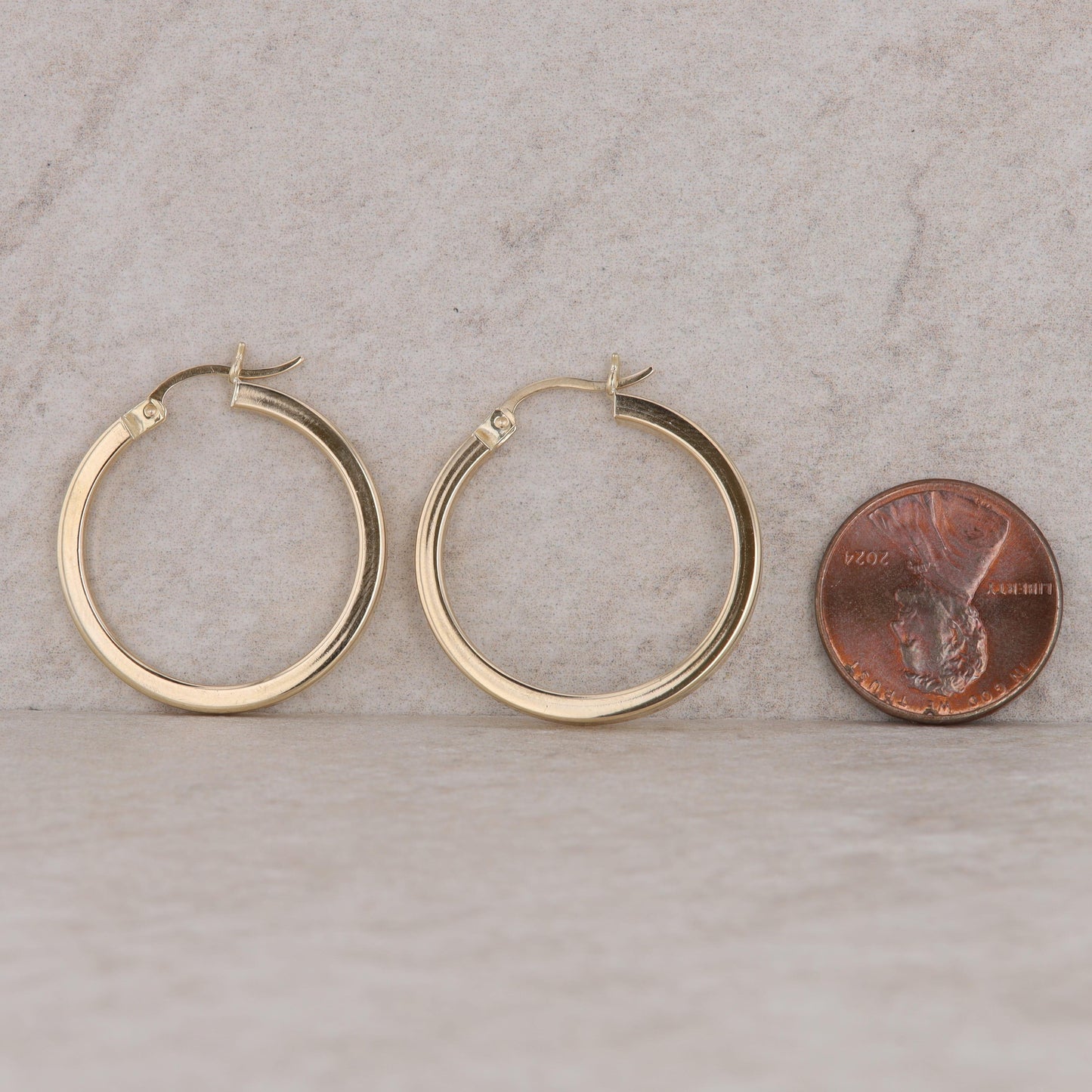 14k Yellow Gold Flat Hoop Earrings, 3.0g