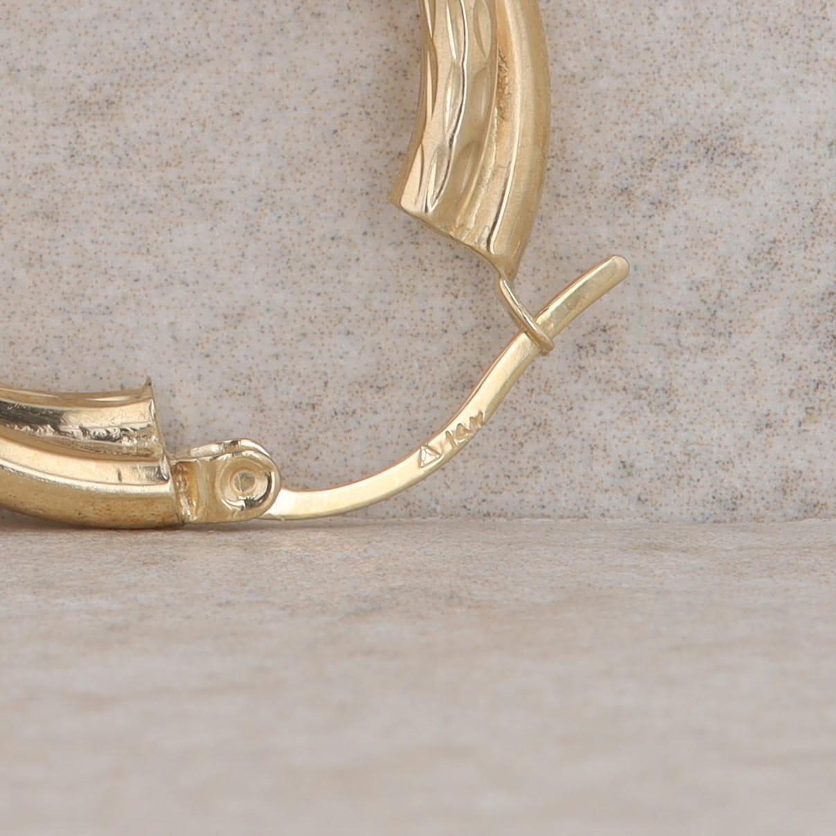 14k Yellow Gold Double Hoop Textured and Polished Earrings, 3.0g