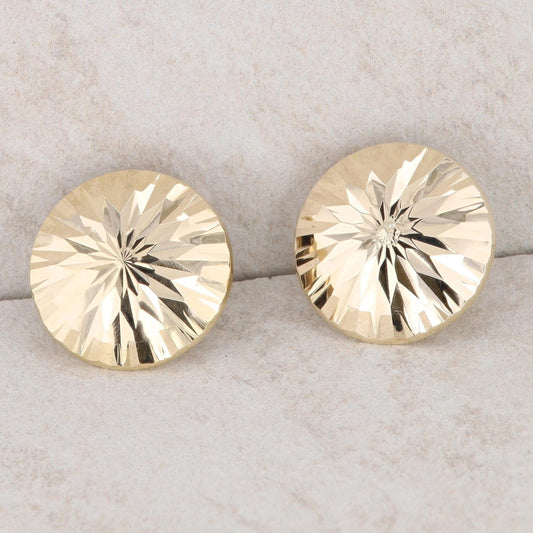 14k Yellow Gold Round Diamond Cut Disc Stud Earrings, 3.3g