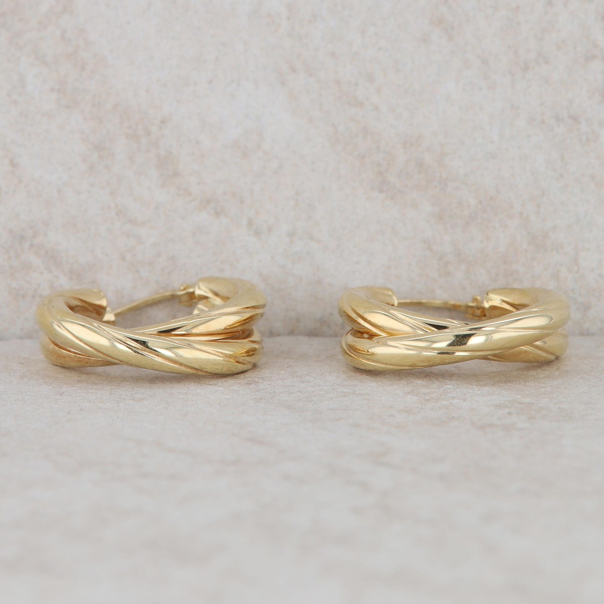 18k Yellow Gold Ribbed Twist Double 3mm Hoop Earrings, 2.5g