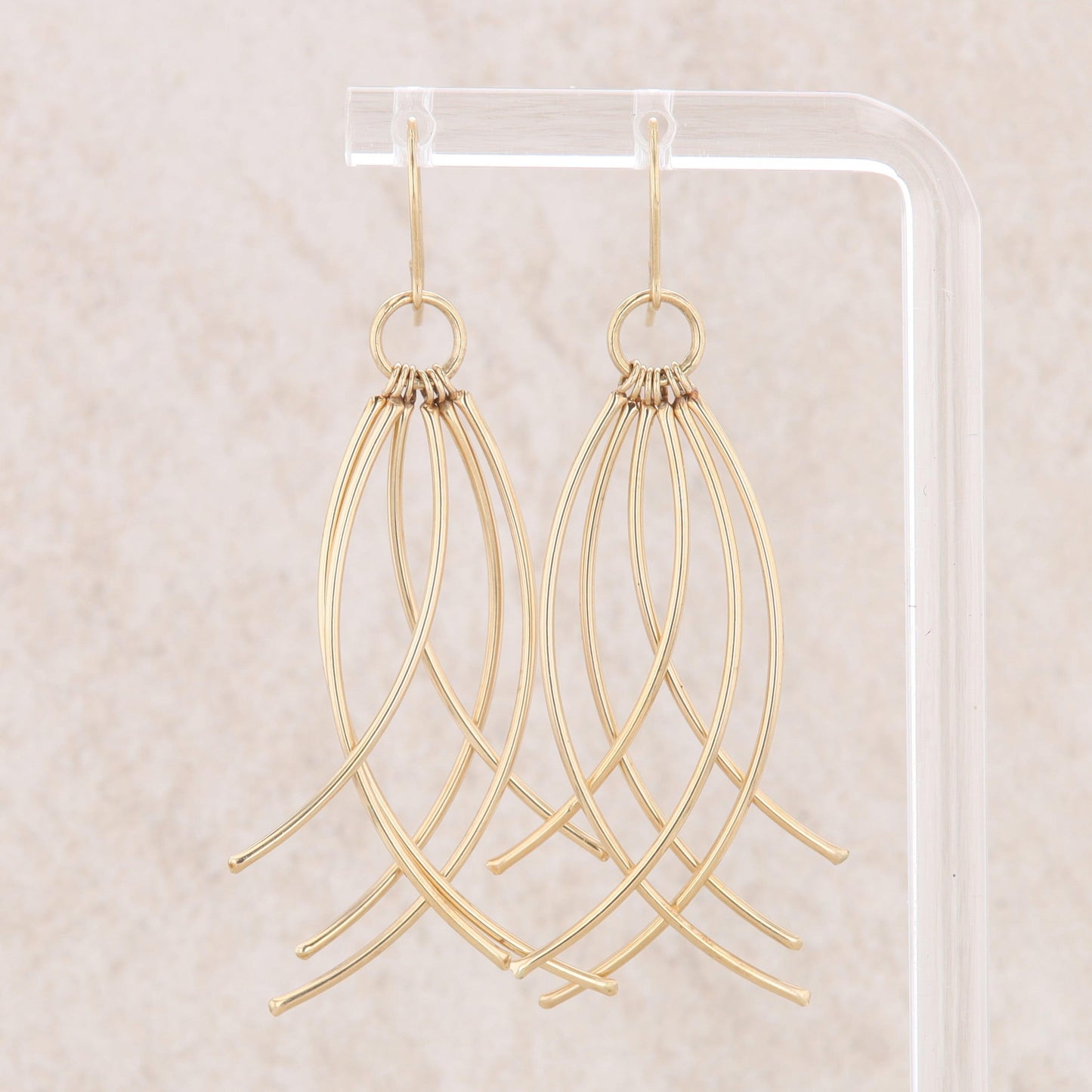 14k Yellow Gold Wire 6 Row Dangle Curved Earrings, 2.3g