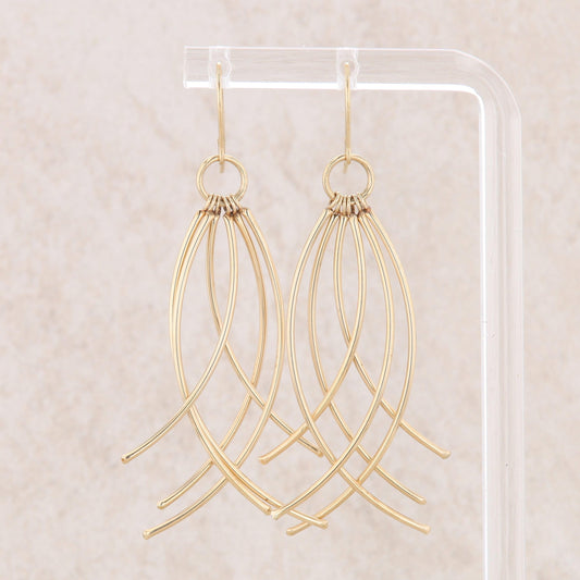 14k Yellow Gold Wire 6 Row Dangle Curved Earrings, 2.3g