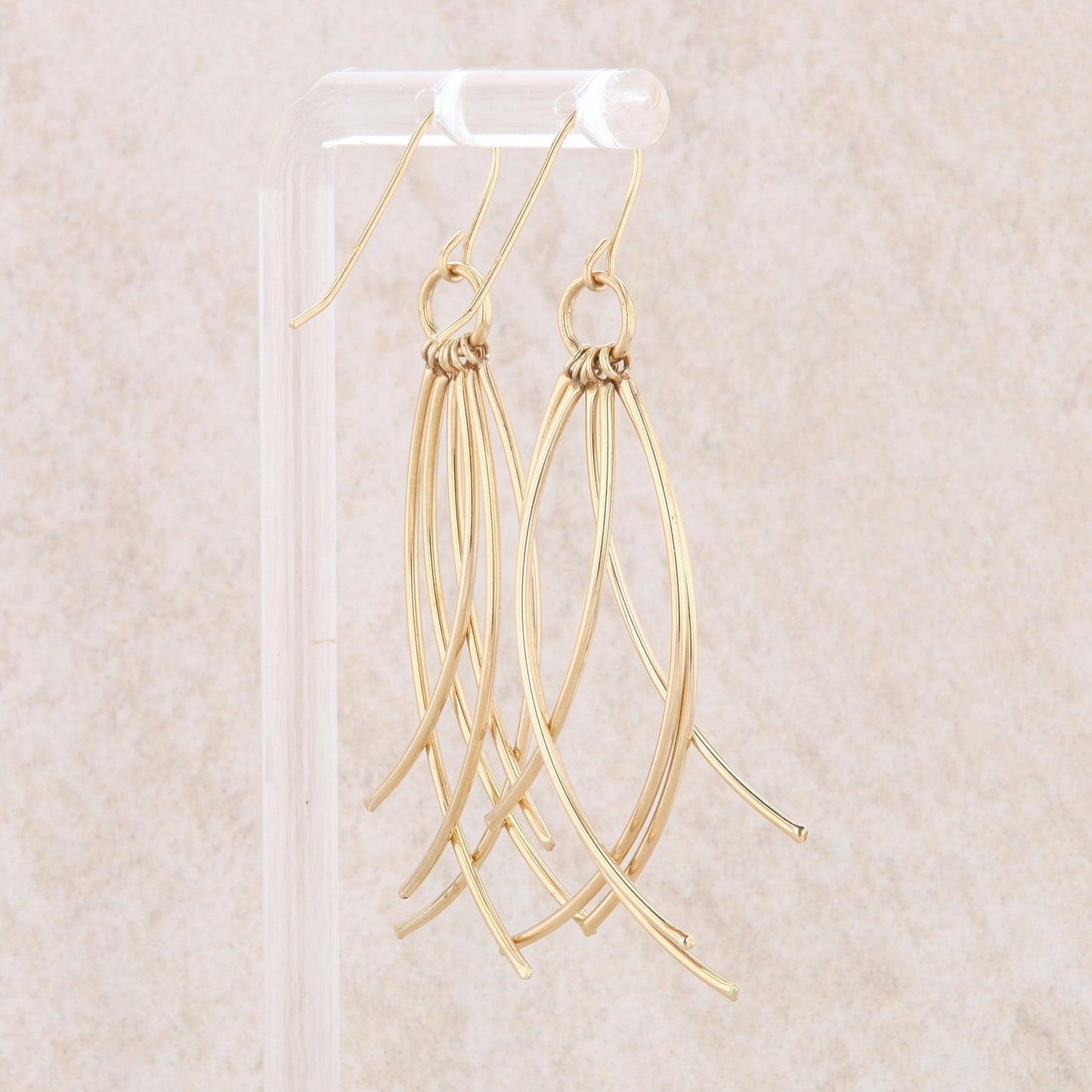 14k Yellow Gold Wire 6 Row Dangle Curved Earrings, 2.3g