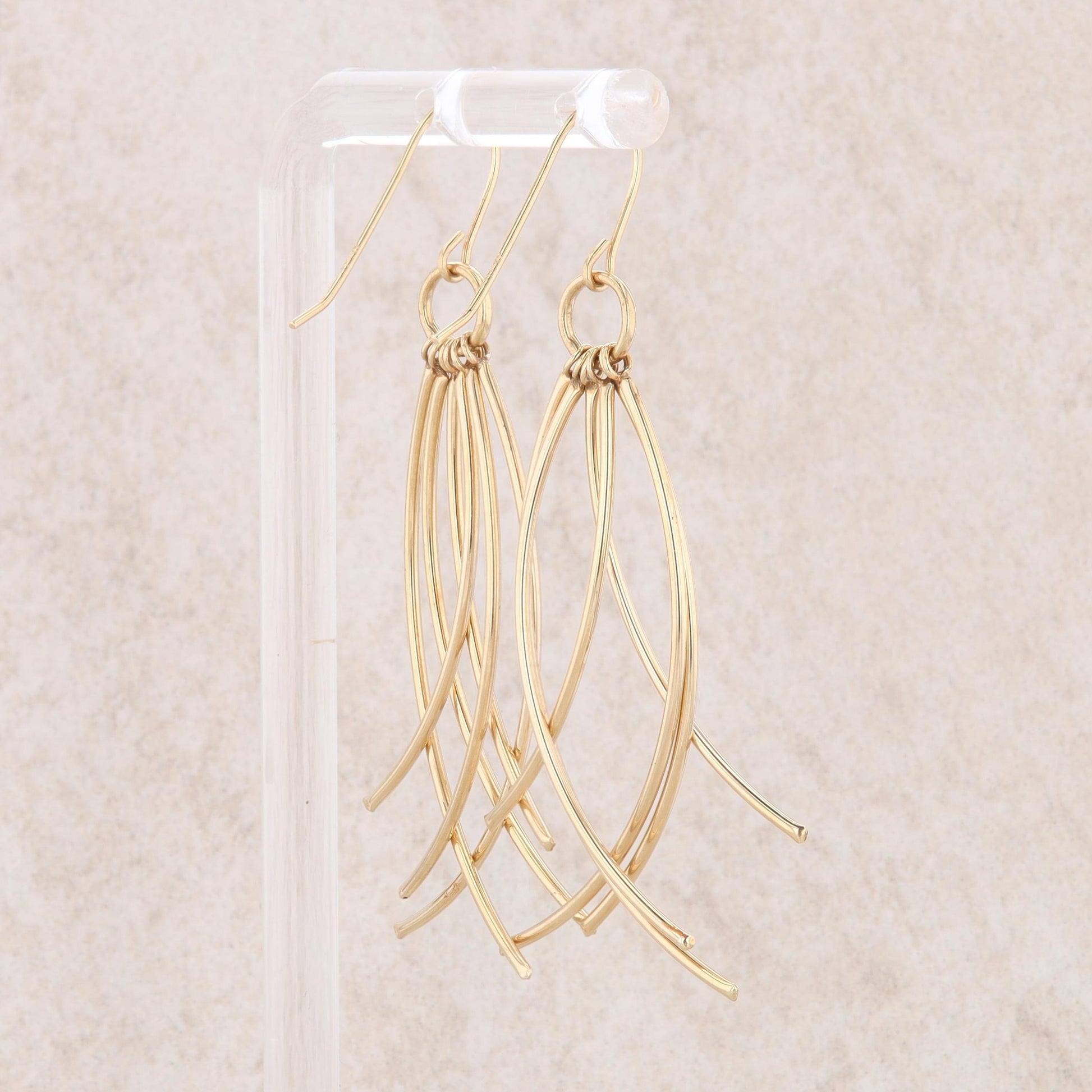 14k Yellow Gold Wire 6 Row Dangle Curved Earrings, 2.3g