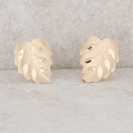 14k Yellow Gold Leaf Stud Earrings, 0.6g