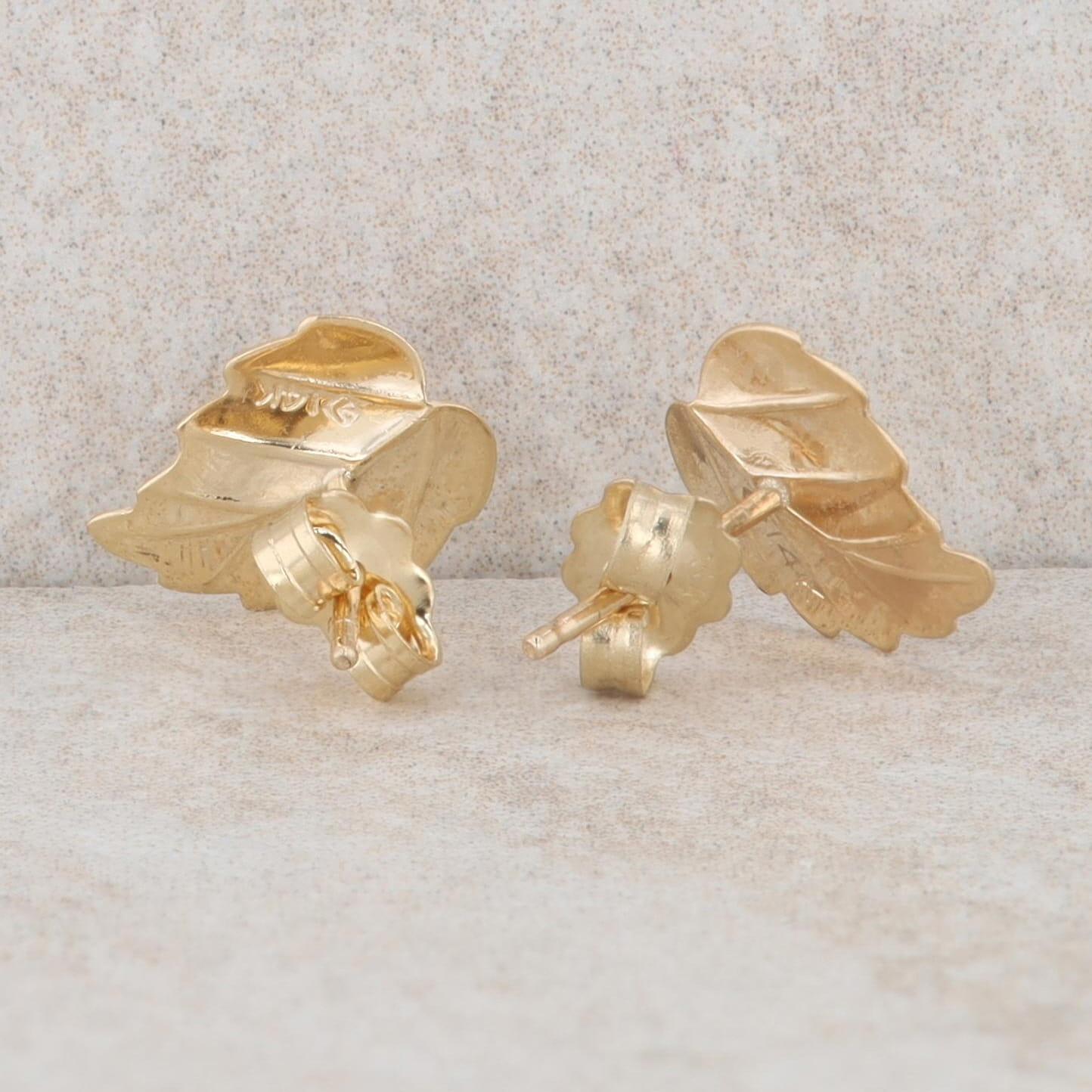 14k Yellow Gold Leaf Stud Earrings, 0.6g