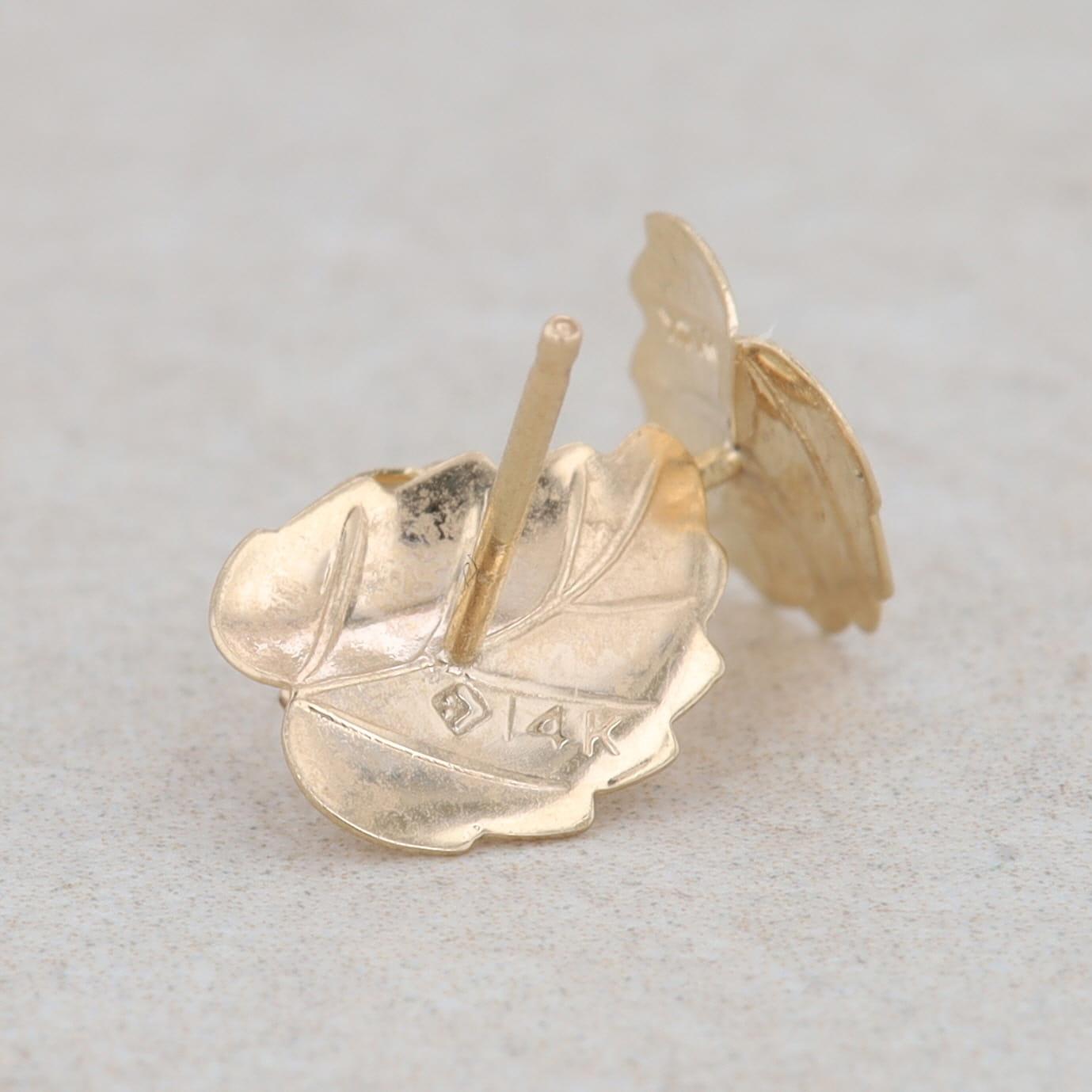 14k Yellow Gold Leaf Stud Earrings, 0.6g