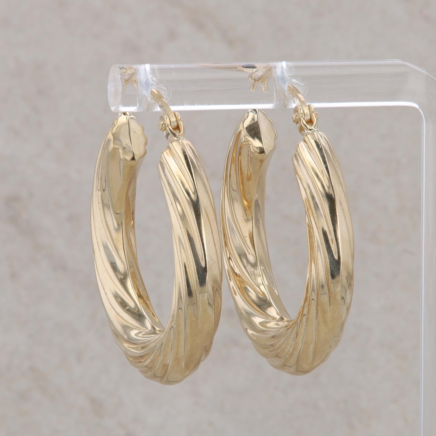 14k Yellow Gold Twisted Thick Hoop Earrings