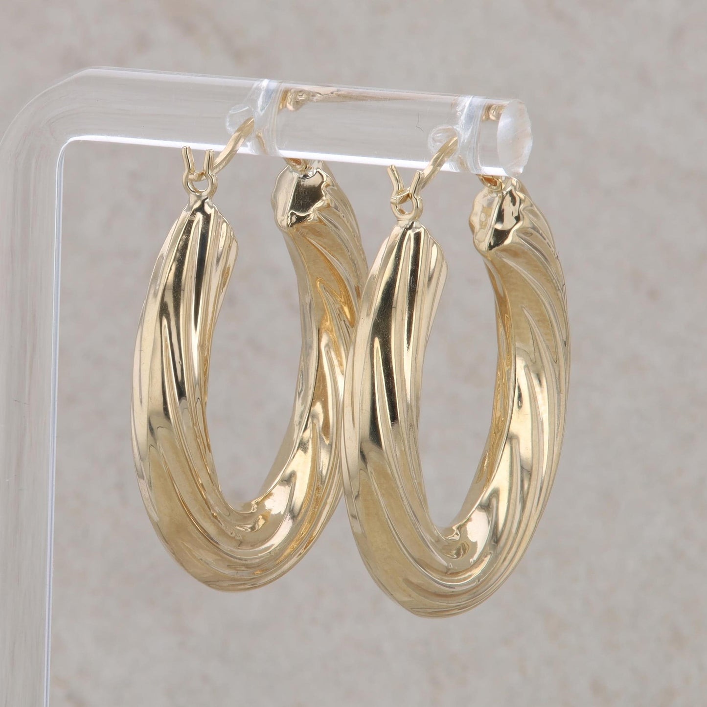 14k Yellow Gold Twisted Thick Hoop Earrings