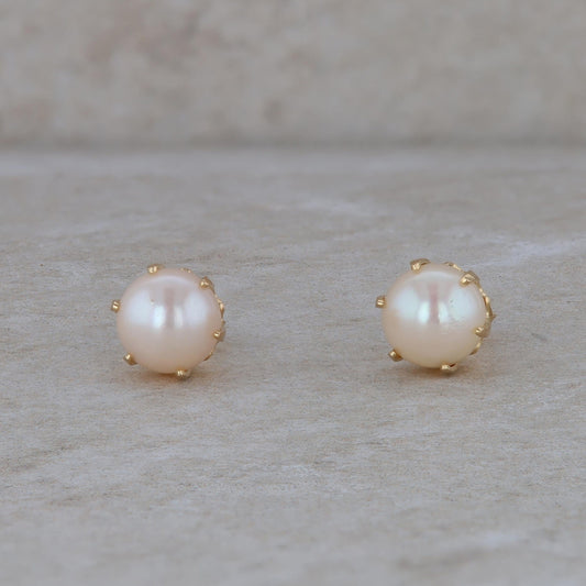 14k Yellow Gold 6.5mm Cultured Pearl Earrings