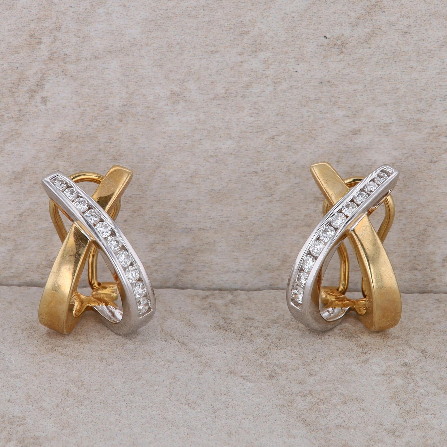 14k Two Tone Criss Cross "X" Earrings