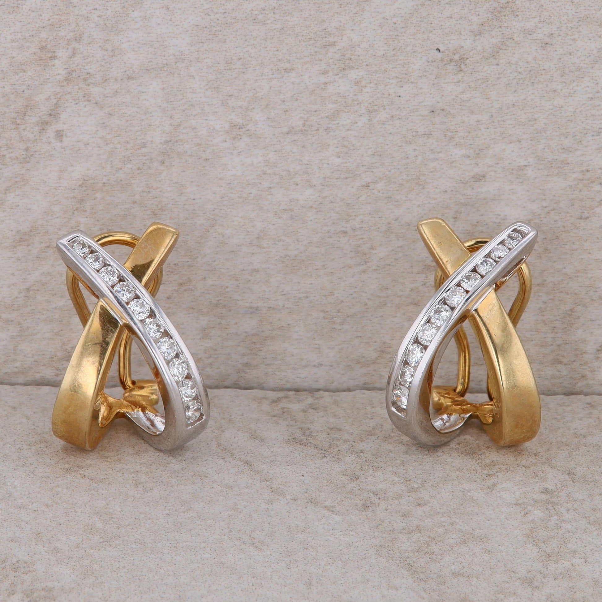 14k Two Tone Criss Cross "X" Earrings