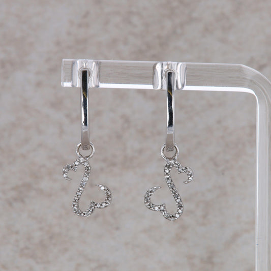 14k White Gold 1/10ctw Open Hearts Jane Seymour Dangle Earrings