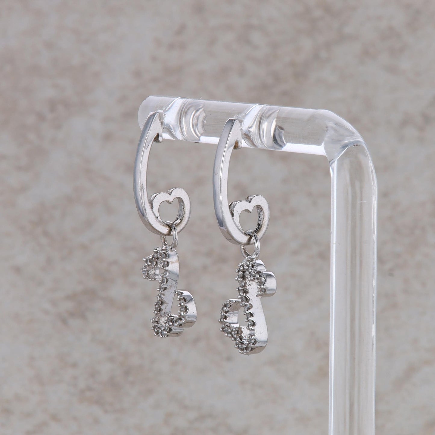 14k White Gold 1/10ctw Open Hearts Jane Seymour Dangle Earrings