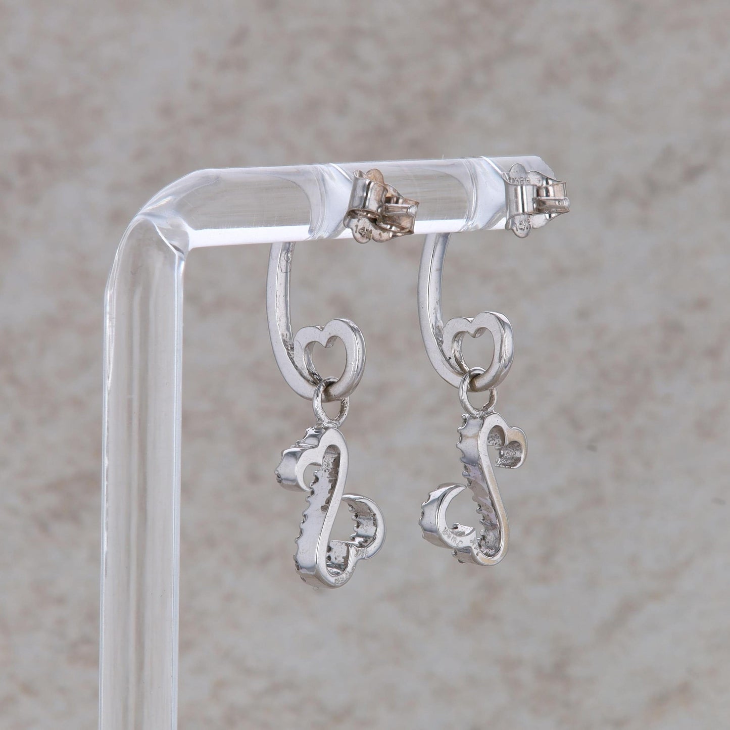 14k White Gold 1/10ctw Open Hearts Jane Seymour Dangle Earrings