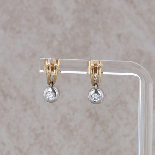 14k Two Tone Diamond Stud Dangle Earrings