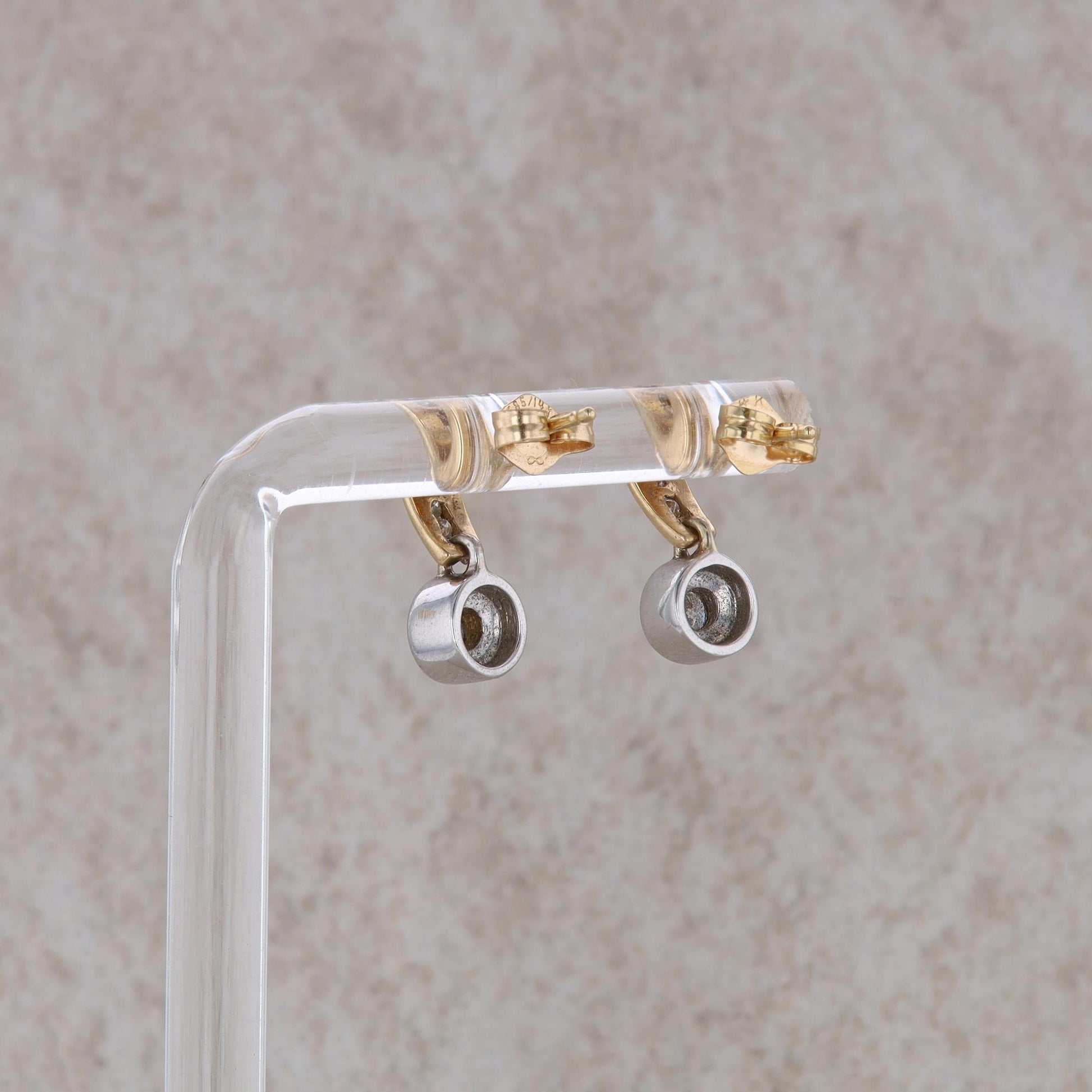 14k Two Tone Diamond Stud Dangle Earrings