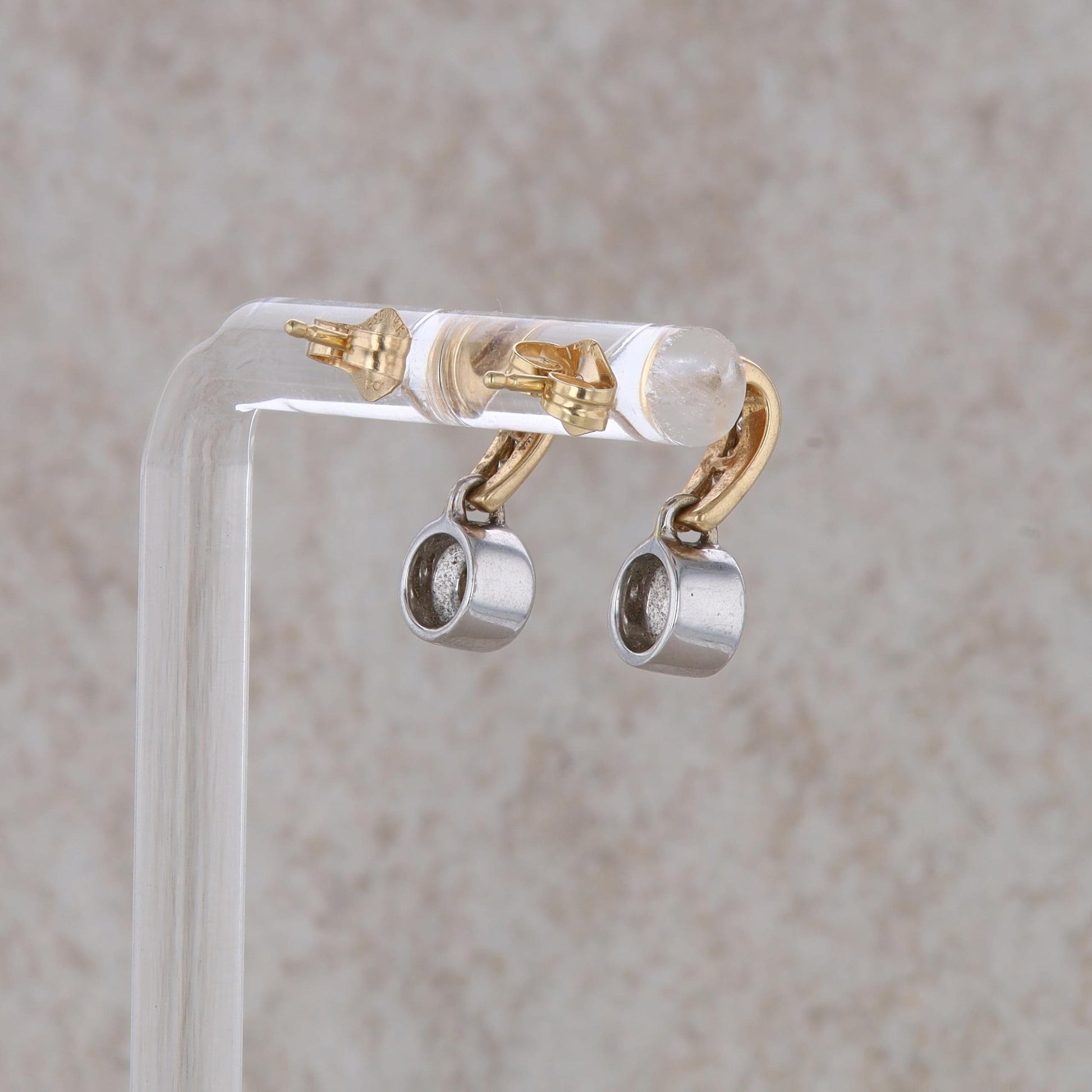 14k Two Tone Diamond Stud Dangle Earrings