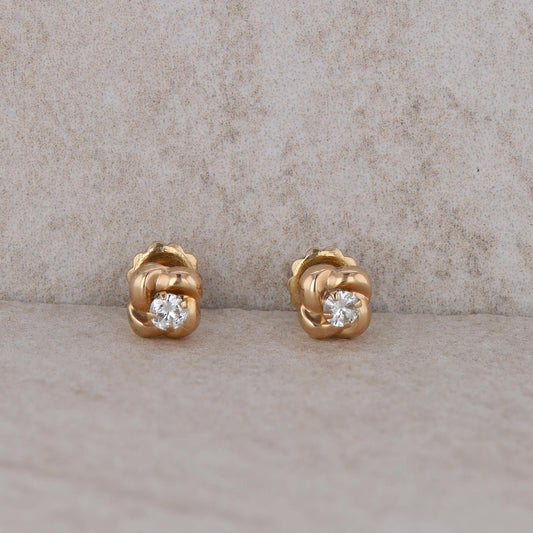 14k Yellow Gold Love Knot Diamond Stud Screwback Earrings