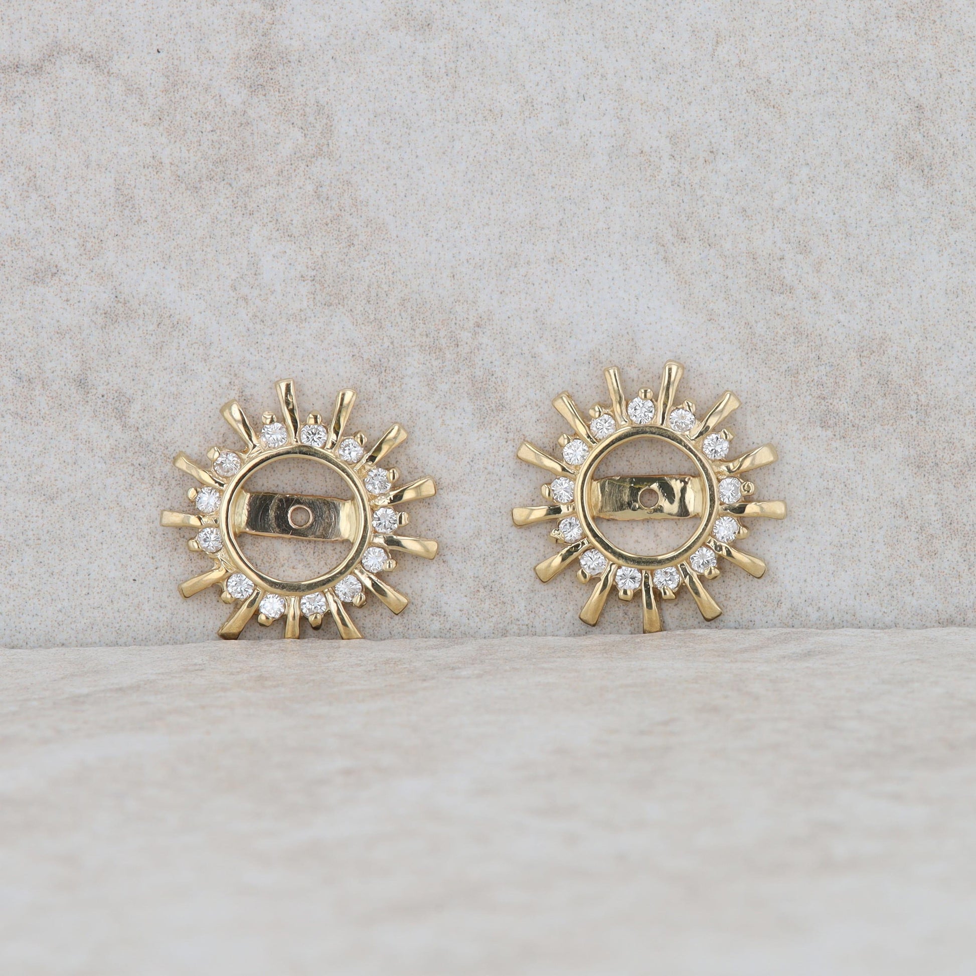 14k Yellow Gold Diamond Sun Geometrical Shape Earring Jackets