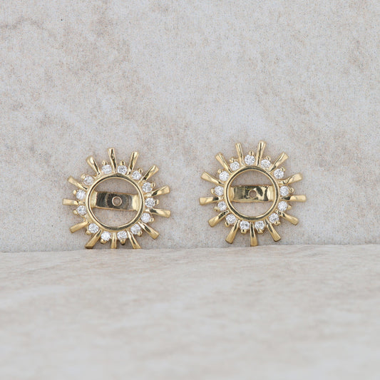 14k Yellow Gold Diamond Sun Geometrical Shape Earring Jackets