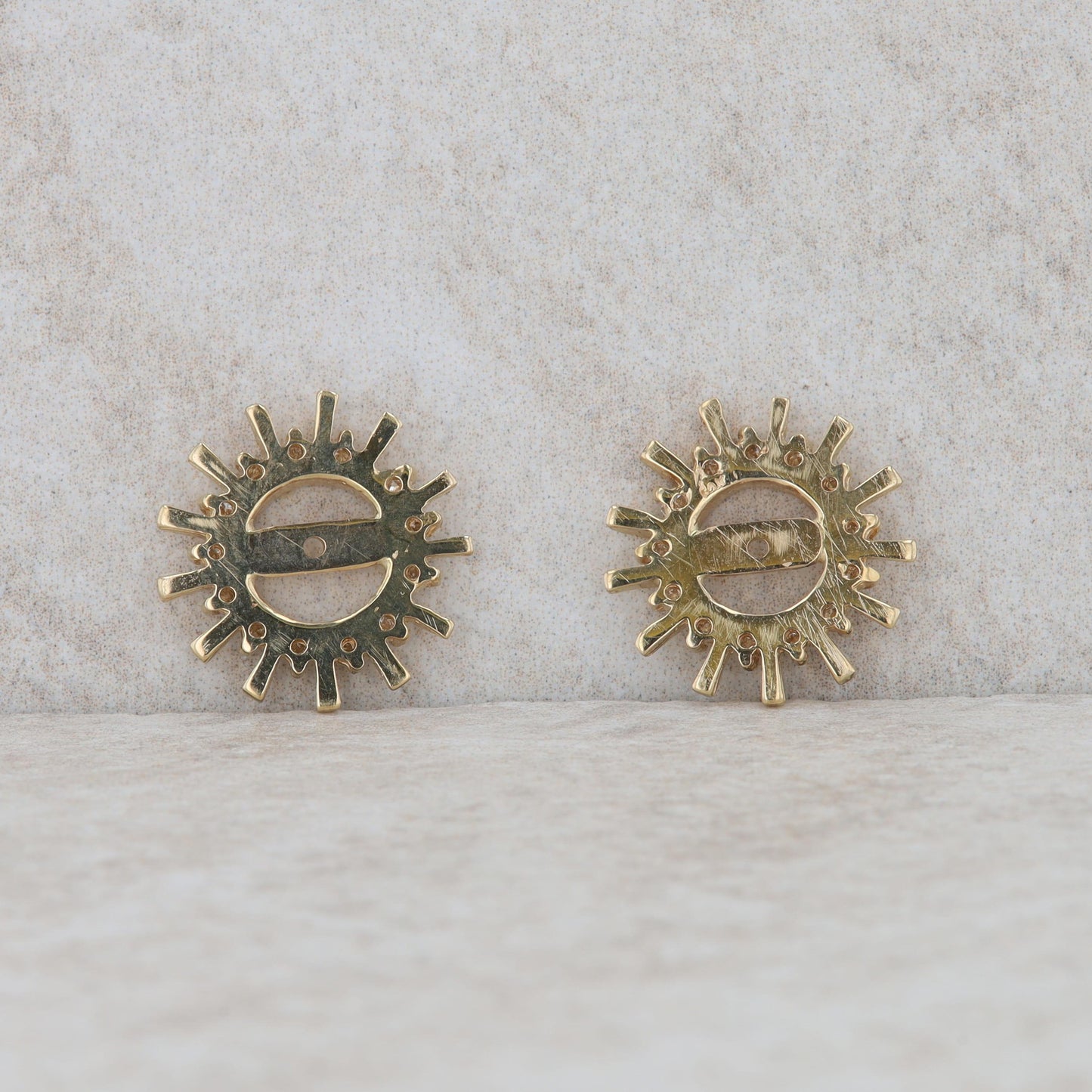 14k Yellow Gold Diamond Sun Geometrical Shape Earring Jackets