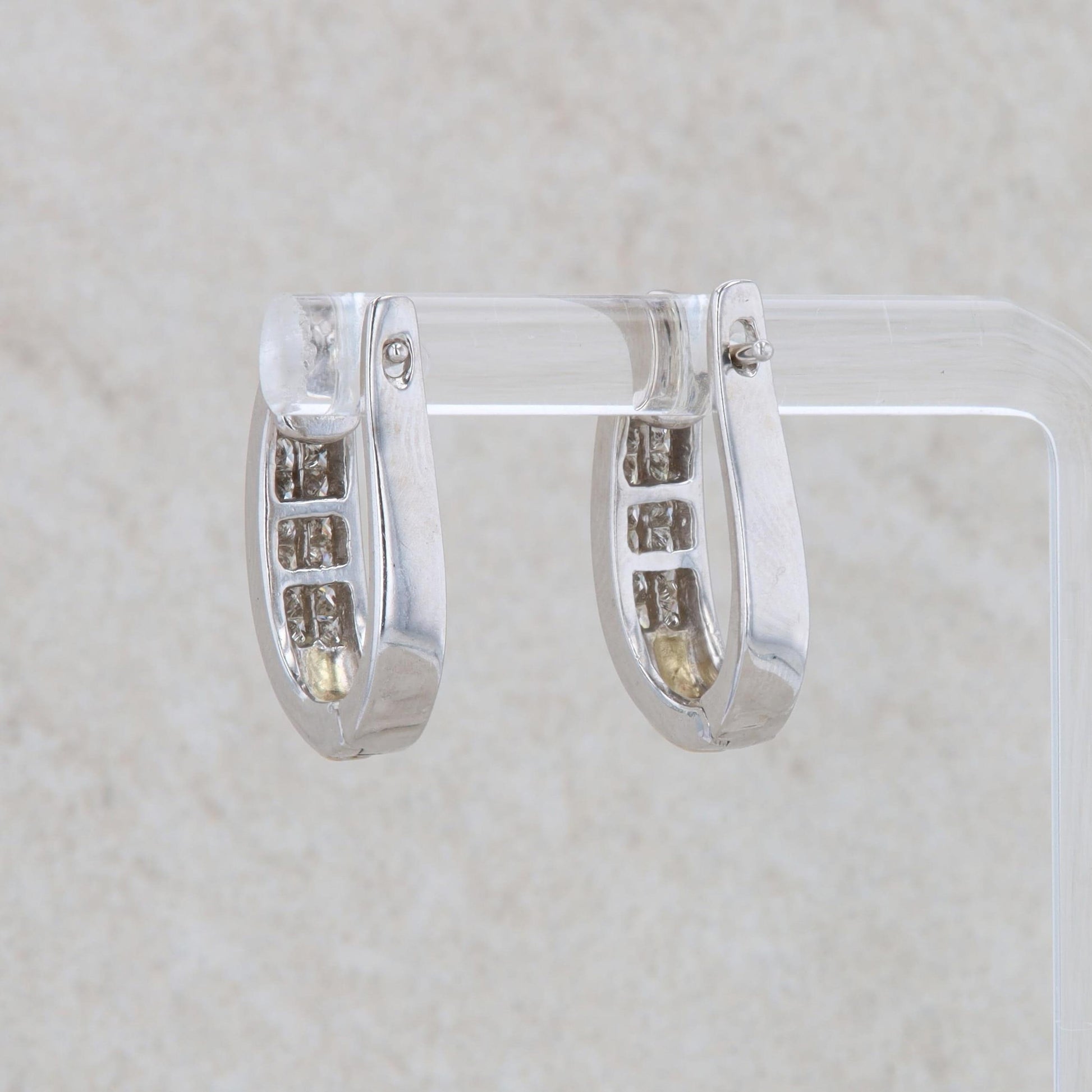 14k Two Tone Princess Cut Diamond Hoop Earrings