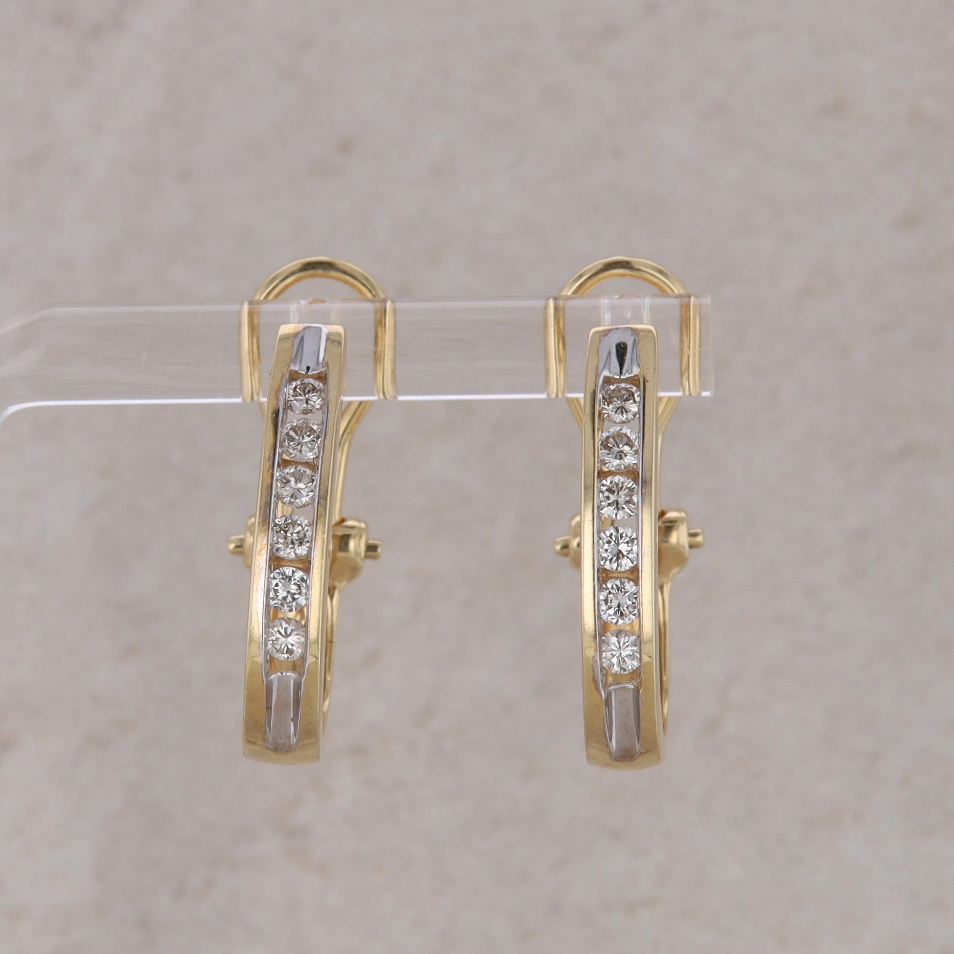 14k Yellow Gold Channel Set Diamond Hoop Earrings