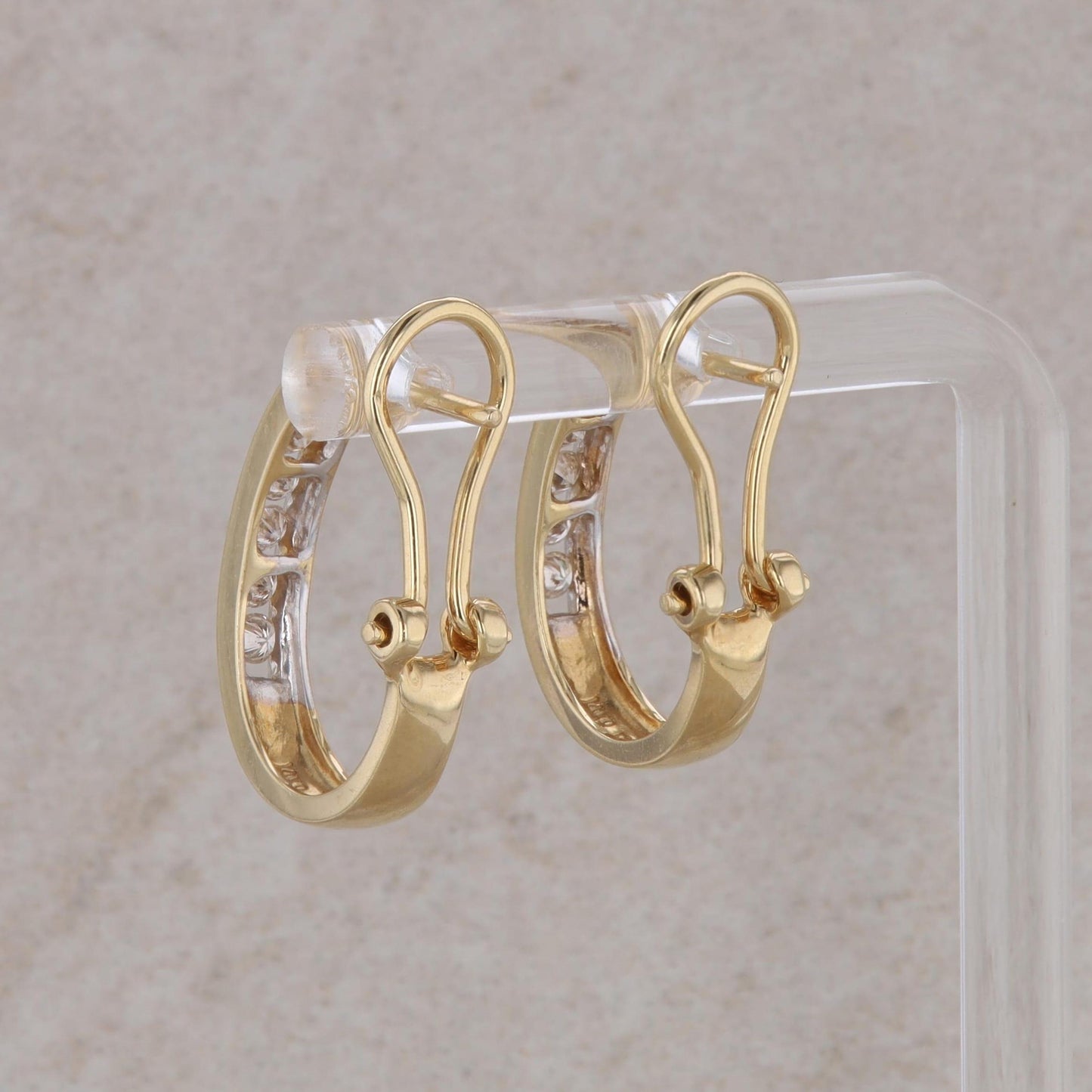 14k Yellow Gold Channel Set Diamond Hoop Earrings