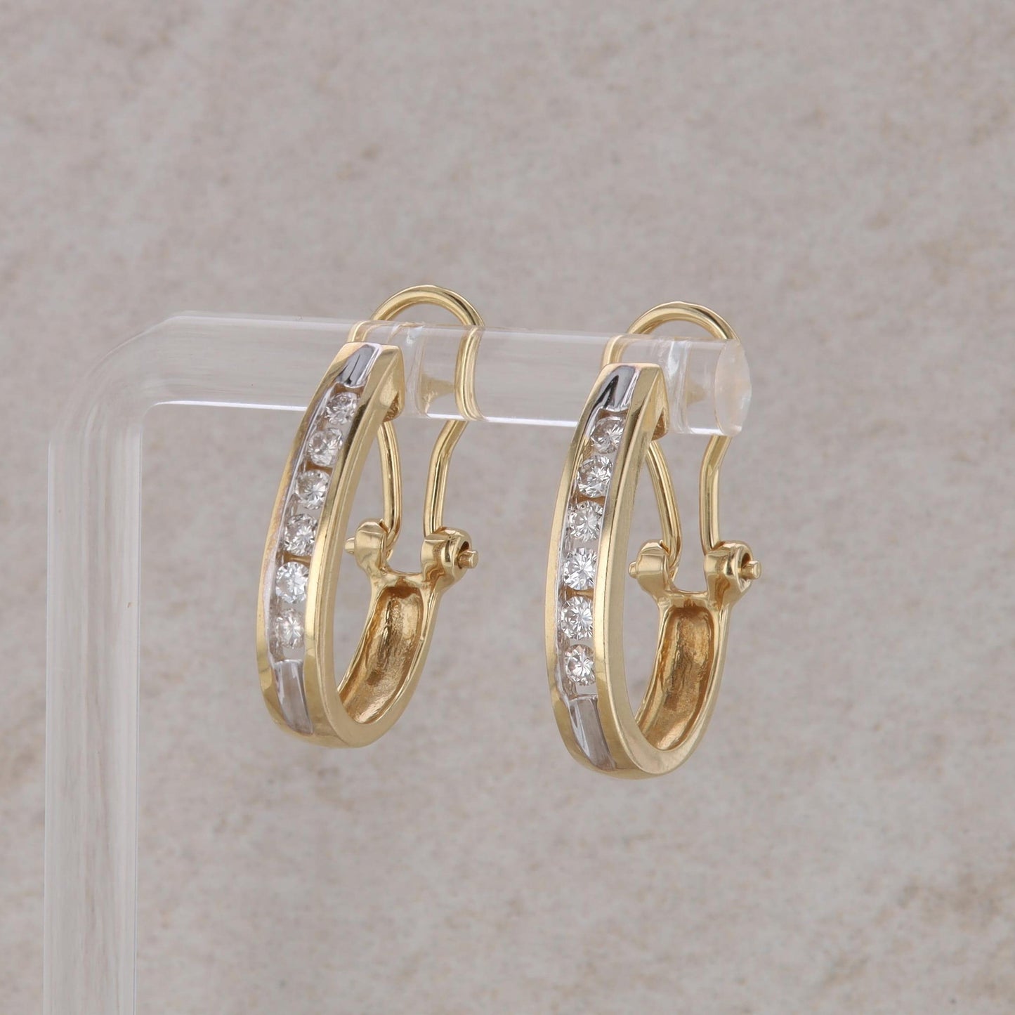 14k Yellow Gold Channel Set Diamond Hoop Earrings